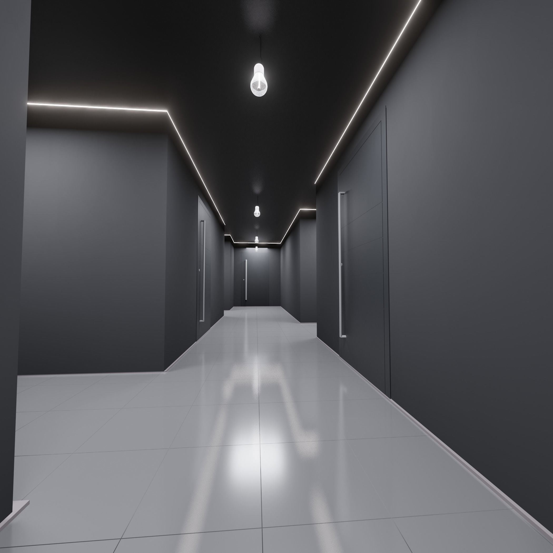Hallway empty with walls 3D model_5