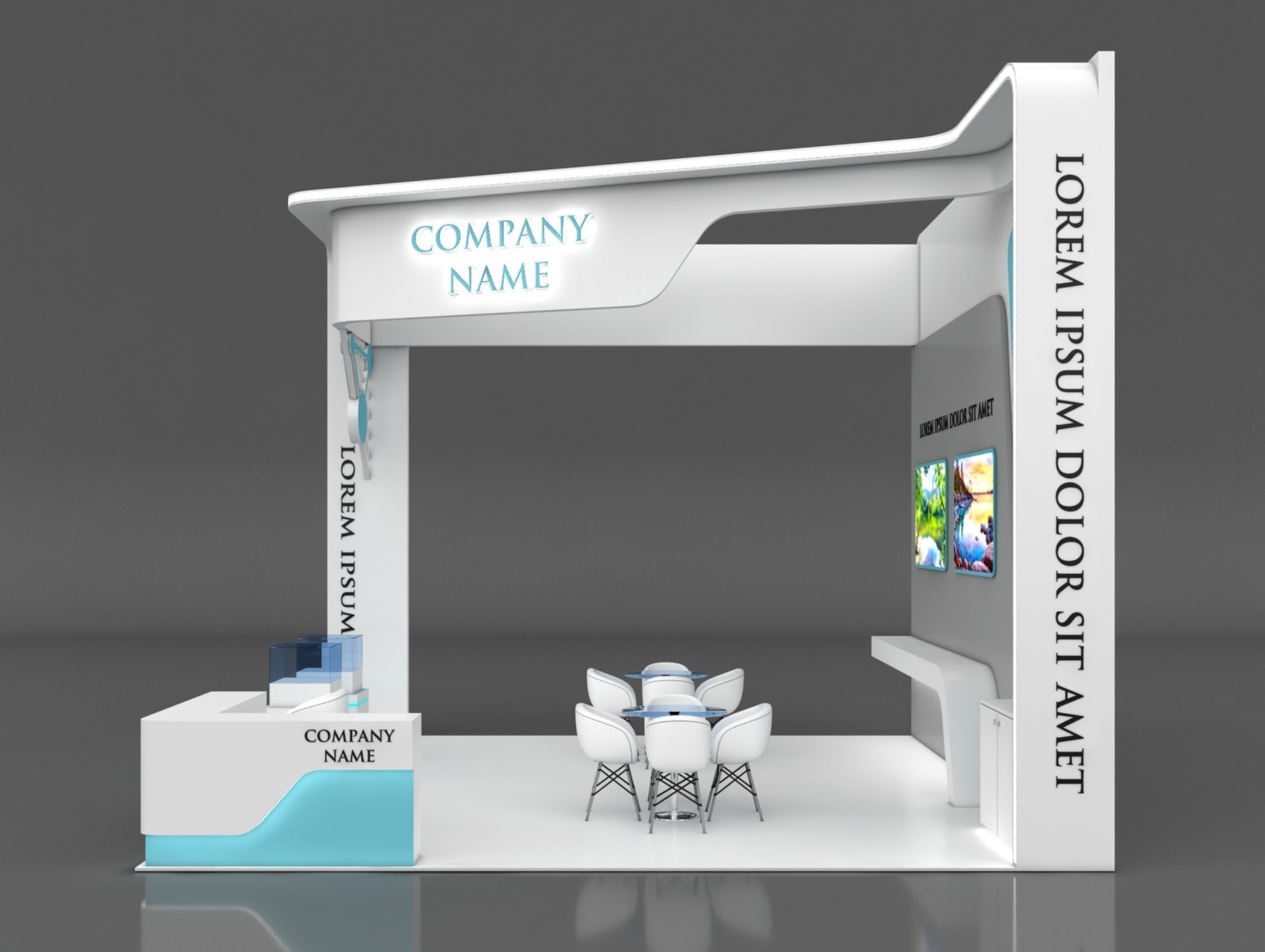 Booth Exhibition Stand Stall 6x6m Height 500 cm3 Side Open 3D model_4