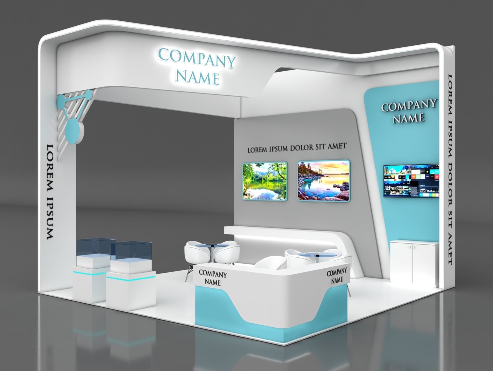 Booth Exhibition Stand Stall 6x6m Height 500 cm3 Side Open 3D model_1