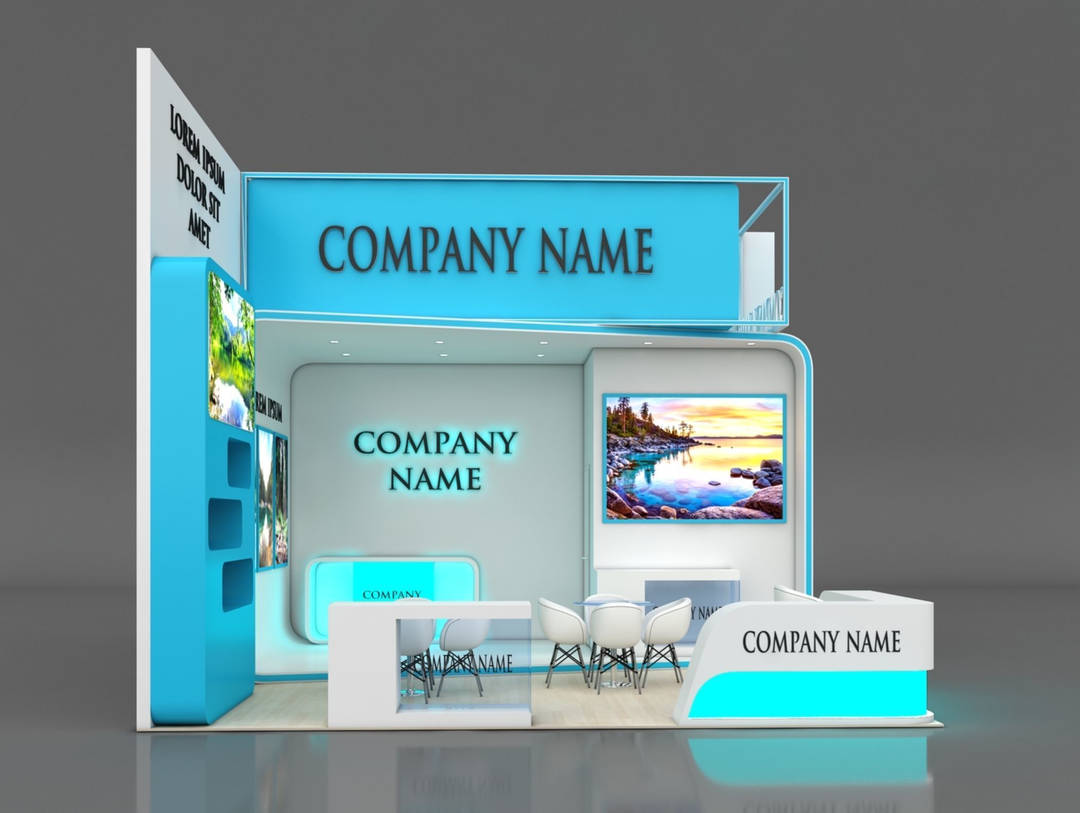 Booth Exhibition Stand Stall 6x6m Height 500 cm 2 Side Open 3D model_3