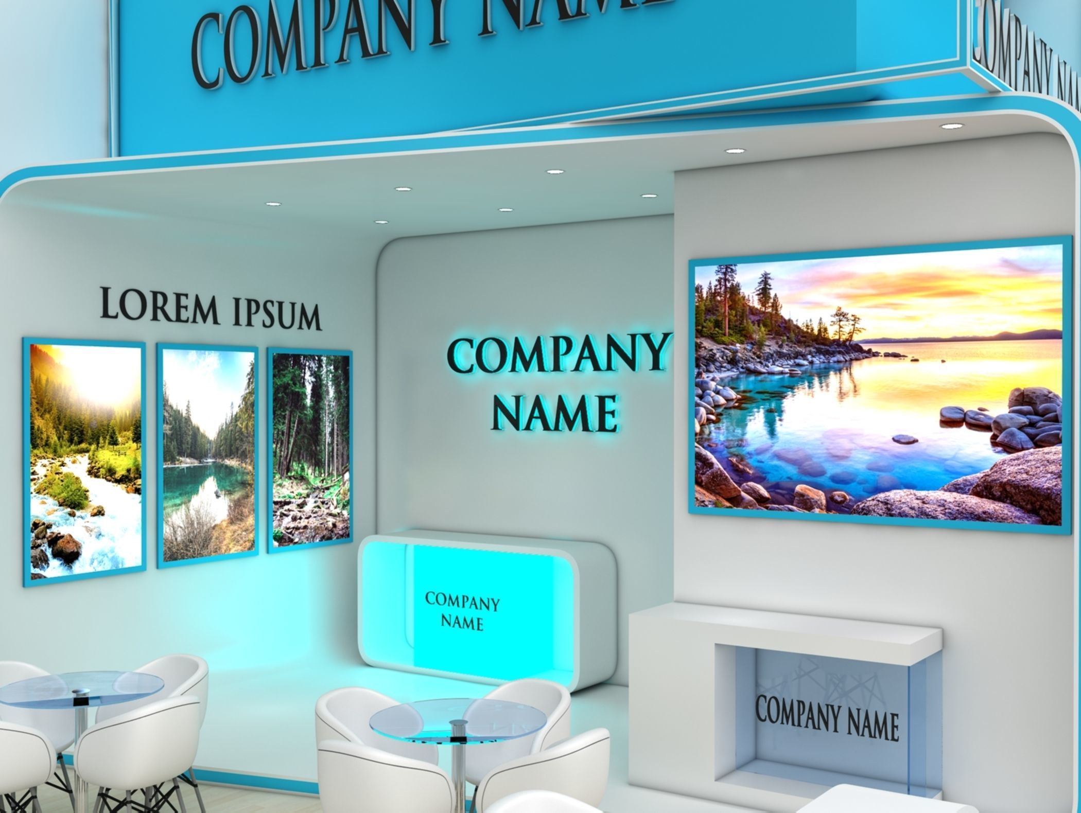 Booth Exhibition Stand Stall 6x6m Height 500 cm 2 Side Open 3D model_4