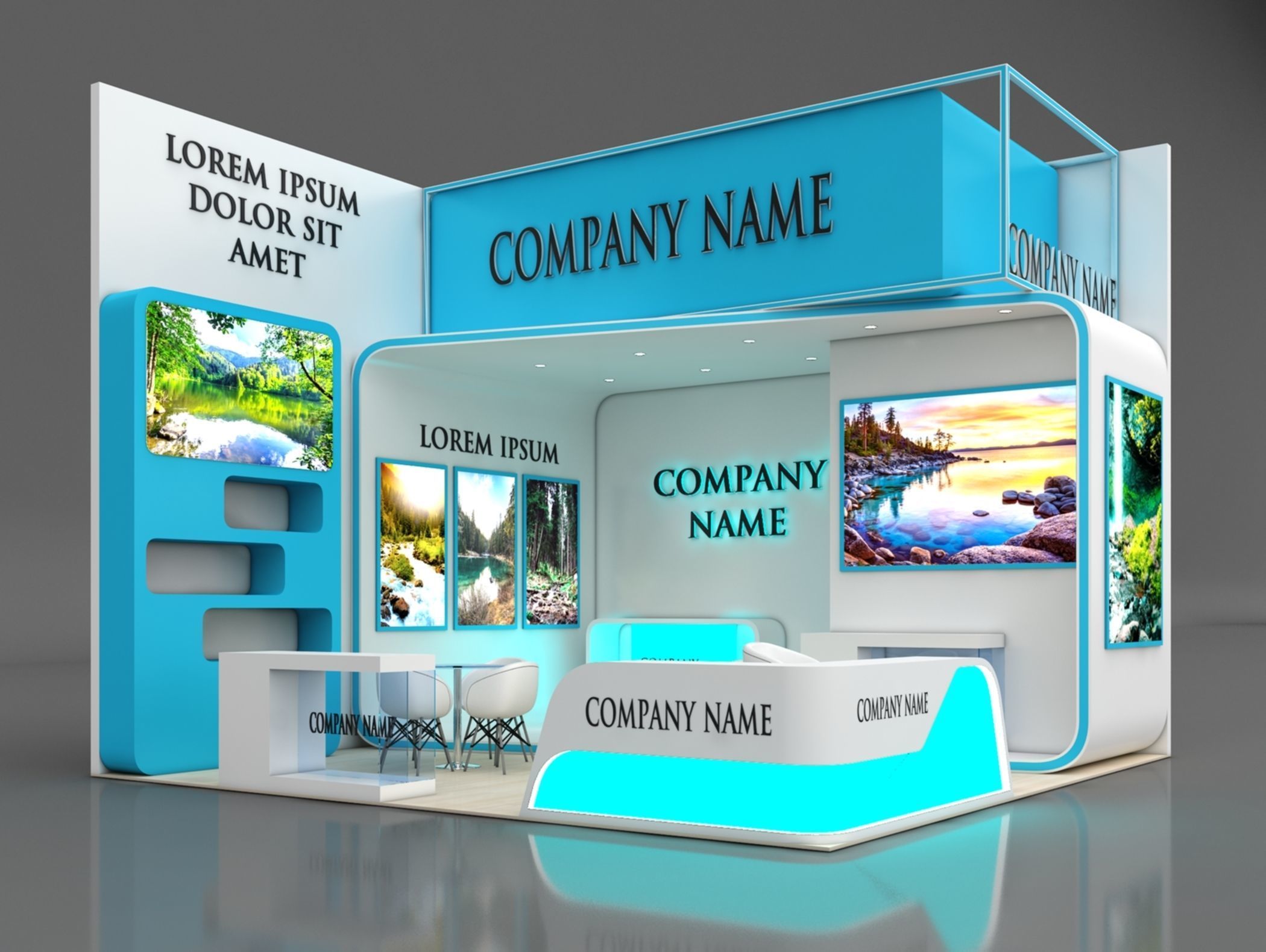 Booth Exhibition Stand Stall 6x6m Height 500 cm 2 Side Open 3D model_1