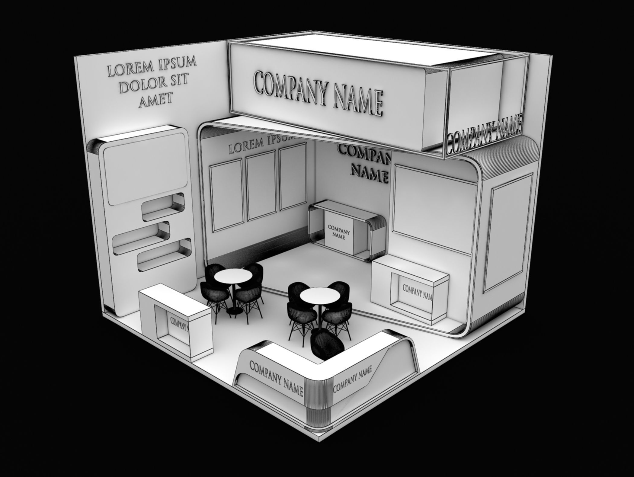 Booth Exhibition Stand Stall 6x6m Height 500 cm 2 Side Open 3D model_7