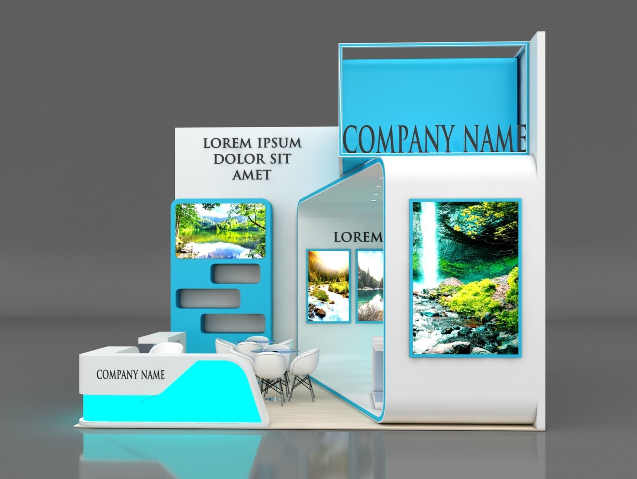 Booth Exhibition Stand Stall 6x6m Height 500 cm 2 Side Open 3D model_2