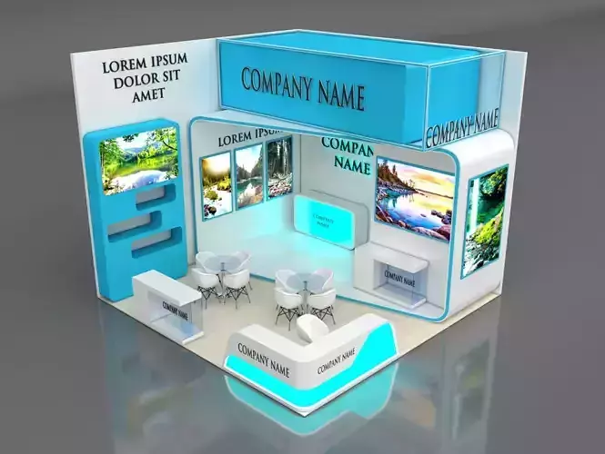 Booth Exhibition Stand Stall 6x6m Height 500 cm 2 Side Open 3D model