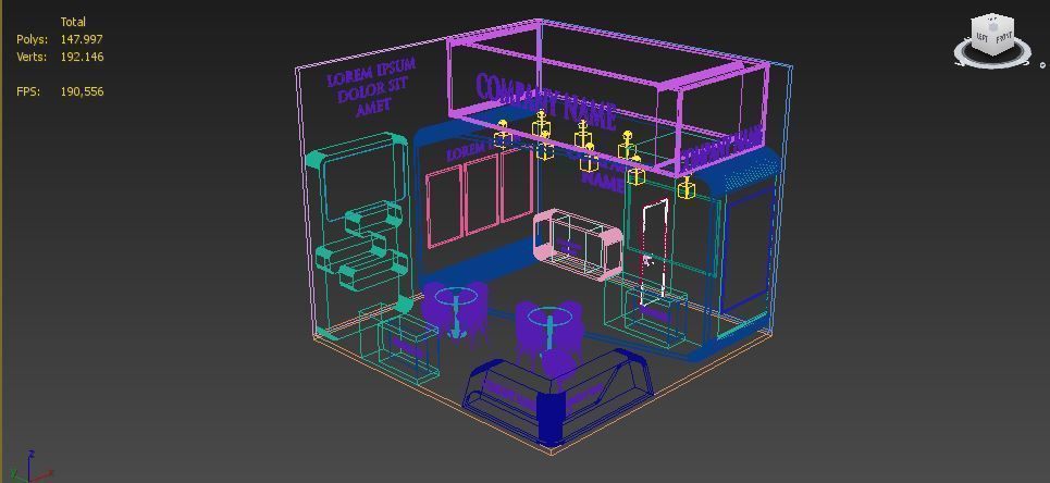Booth Exhibition Stand Stall 6x6m Height 500 cm 2 Side Open 3D model_5