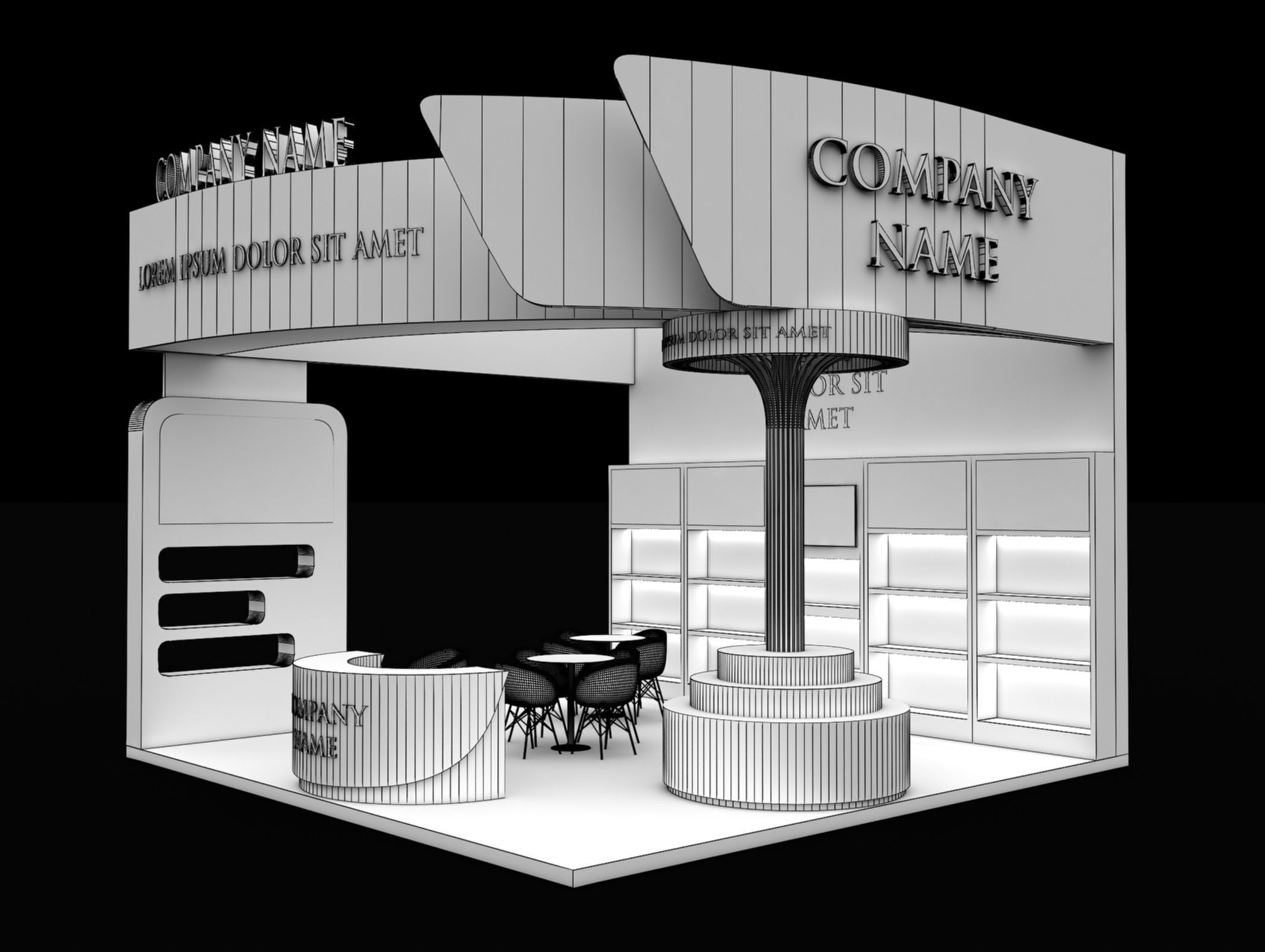 Booth Exhibition Stand Stall 6x6m Height 500 cm 3 Side Open 3D model_9