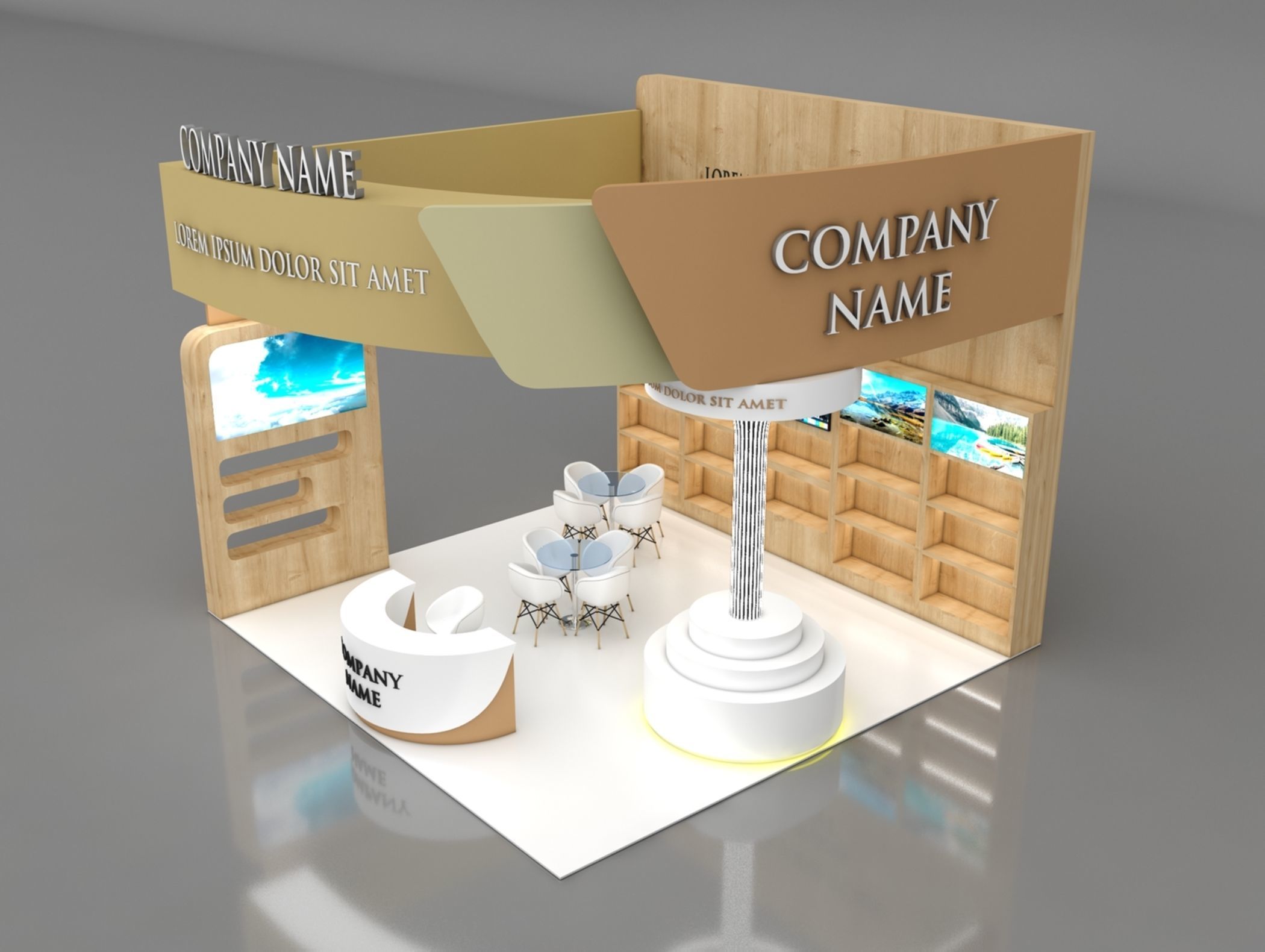 Booth Exhibition Stand Stall 6x6m Height 500 cm 3 Side Open 3D model_3