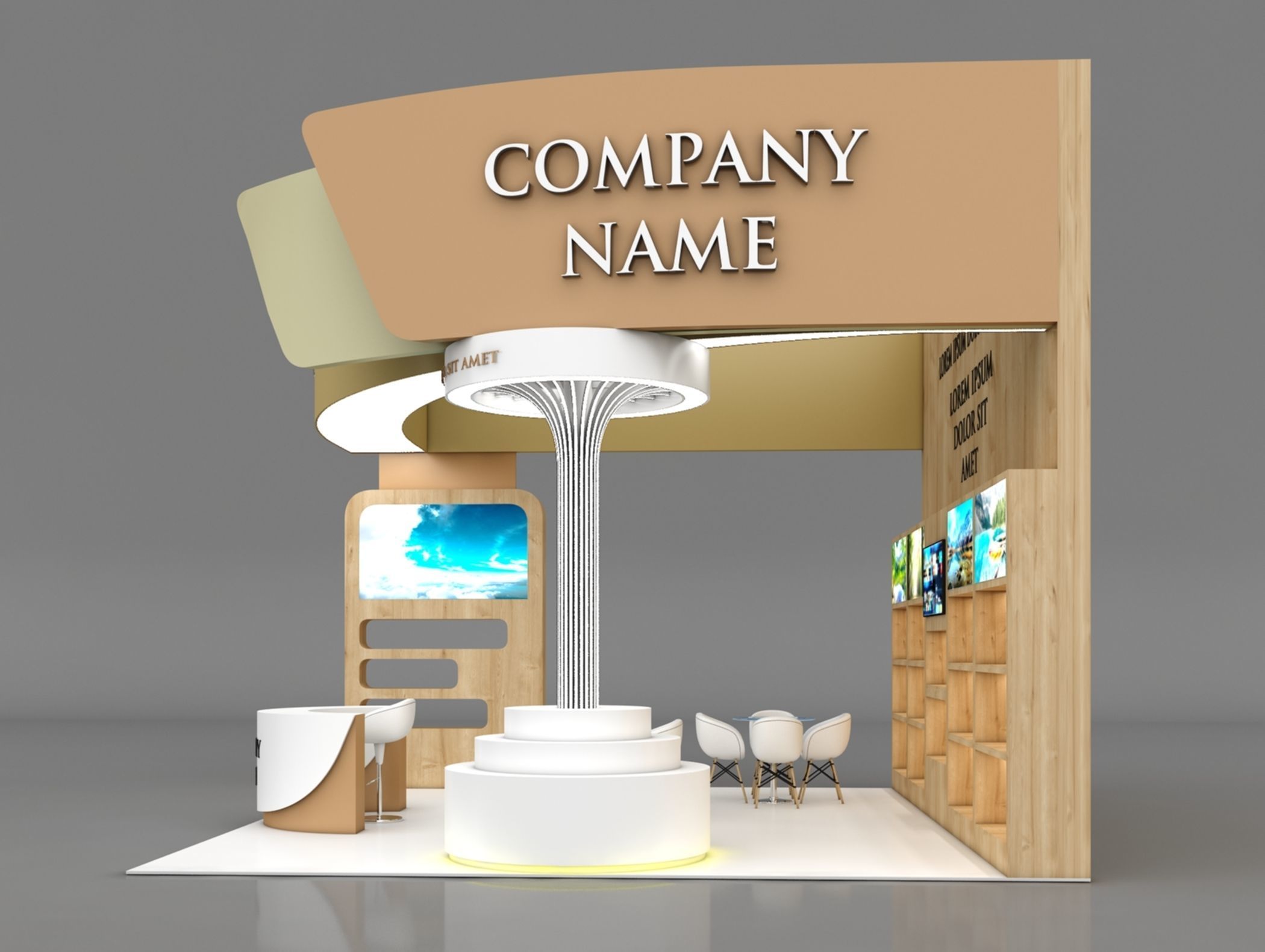 Booth Exhibition Stand Stall 6x6m Height 500 cm 3 Side Open 3D model_5