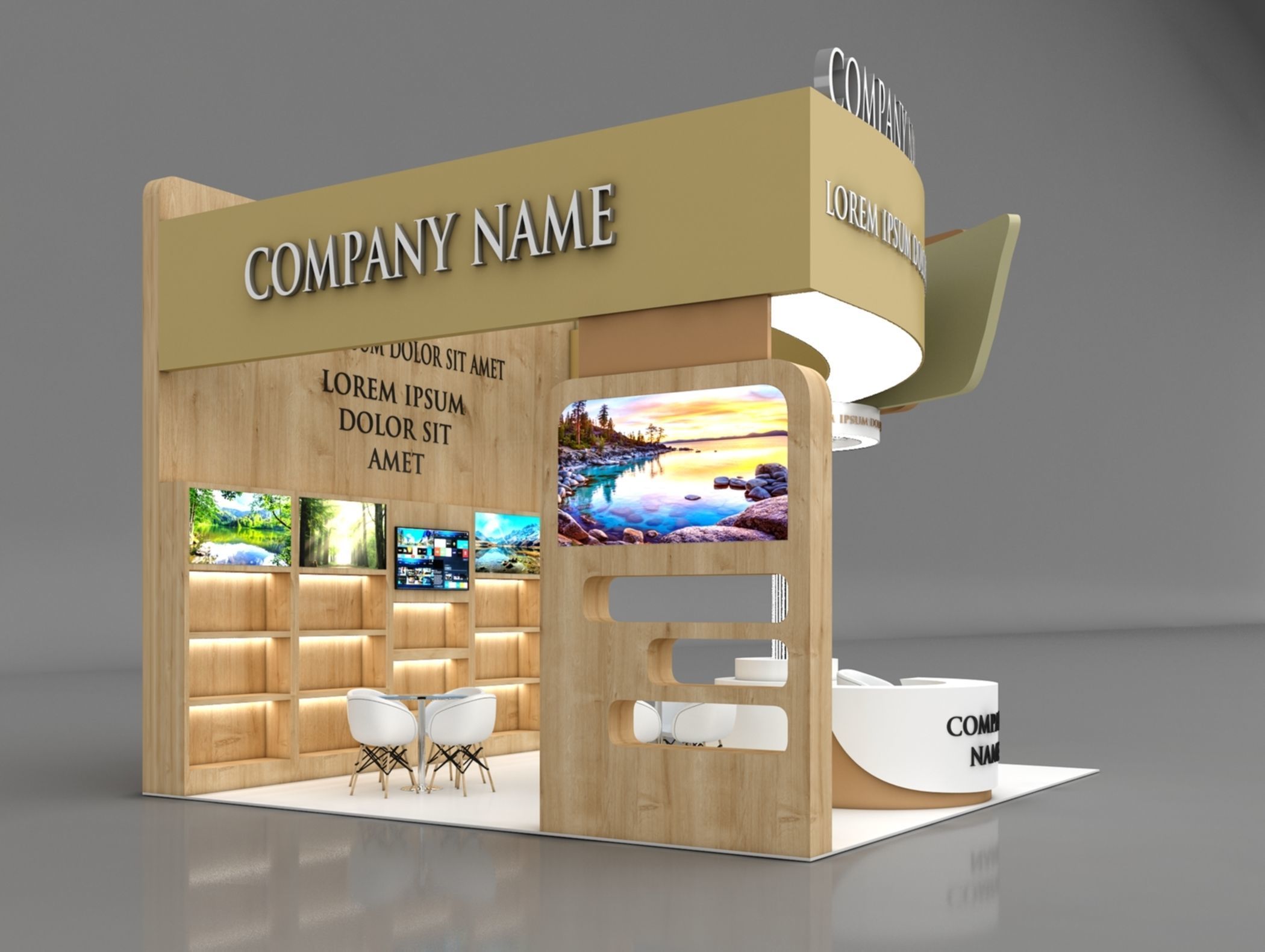 Booth Exhibition Stand Stall 6x6m Height 500 cm 3 Side Open 3D model_1