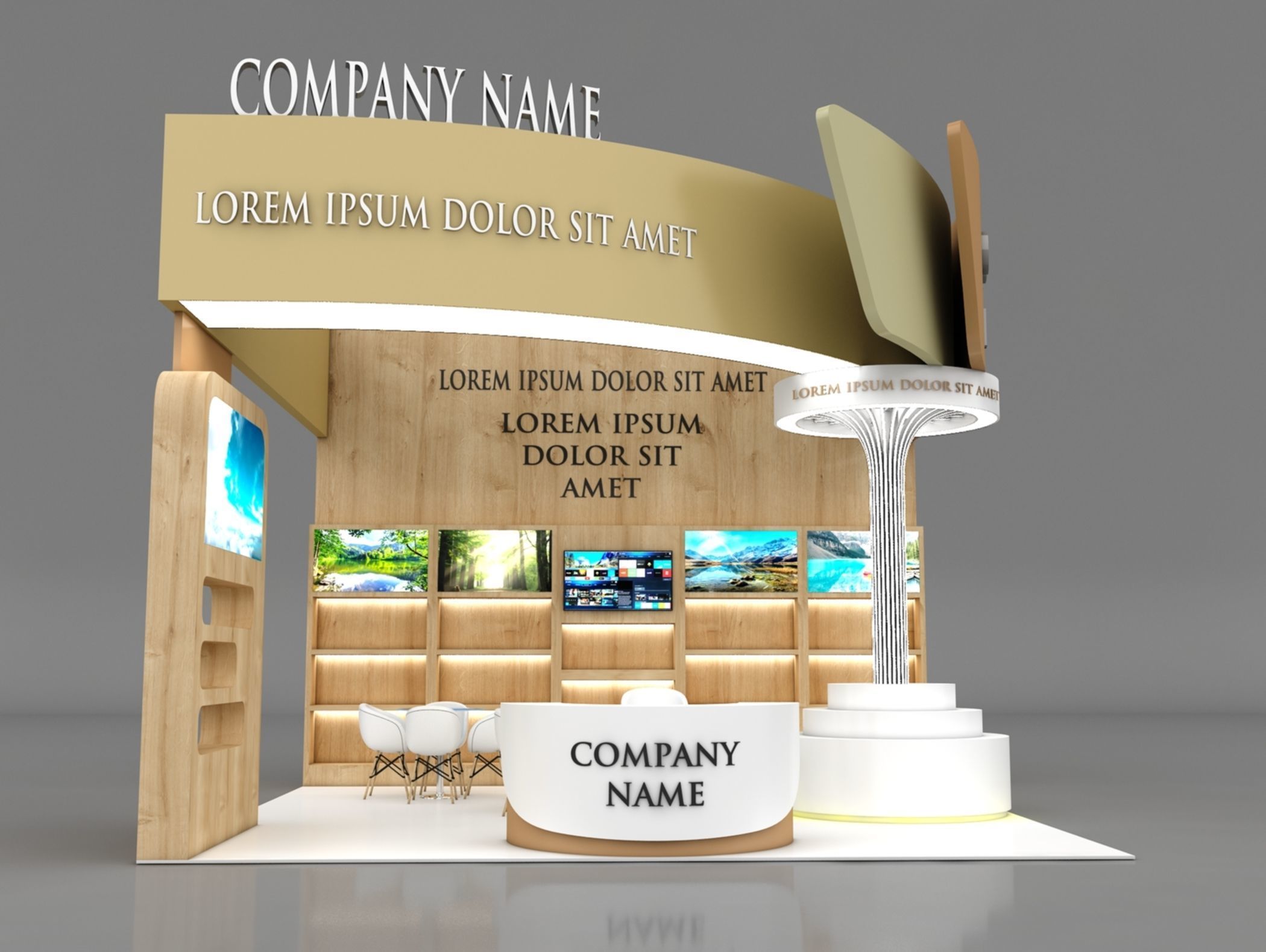 Booth Exhibition Stand Stall 6x6m Height 500 cm 3 Side Open 3D model_4