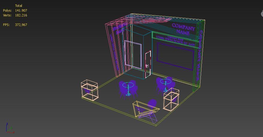 Booth Exhibition Stand Stall 6x6m Height 500 cm 3 Side Open 3D model_7
