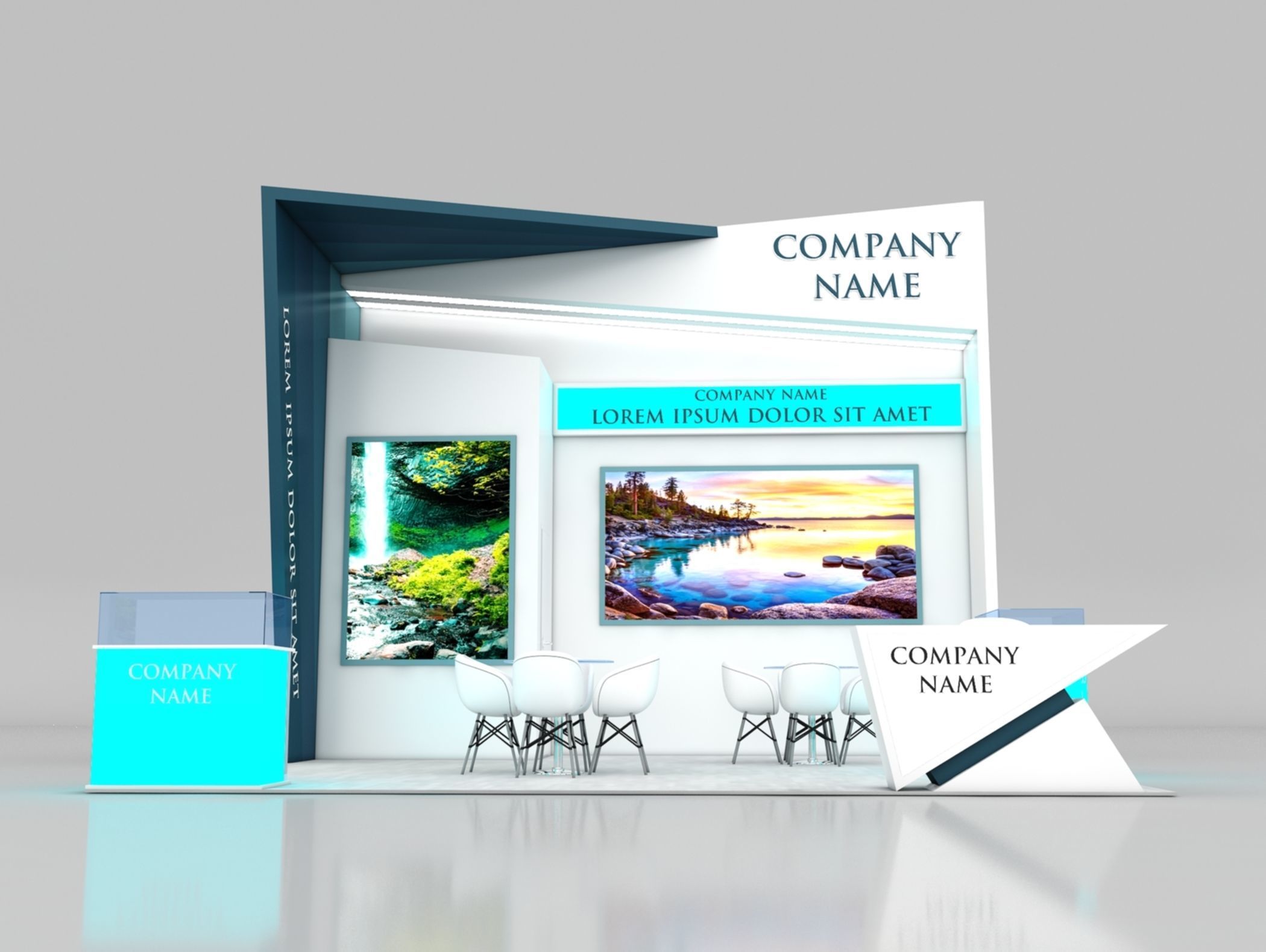 Booth Exhibition Stand Stall 6x6m Height 500 cm 3 Side Open 3D model_4