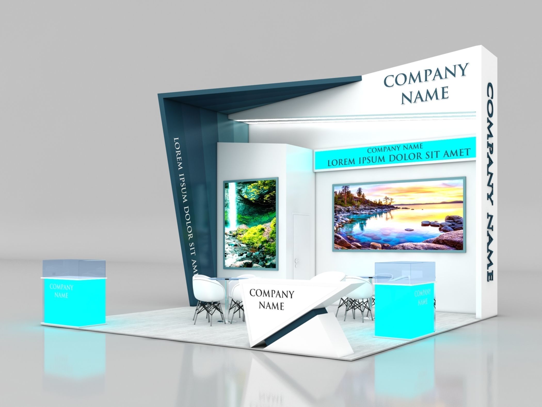 Booth Exhibition Stand Stall 6x6m Height 500 cm 3 Side Open 3D model_1