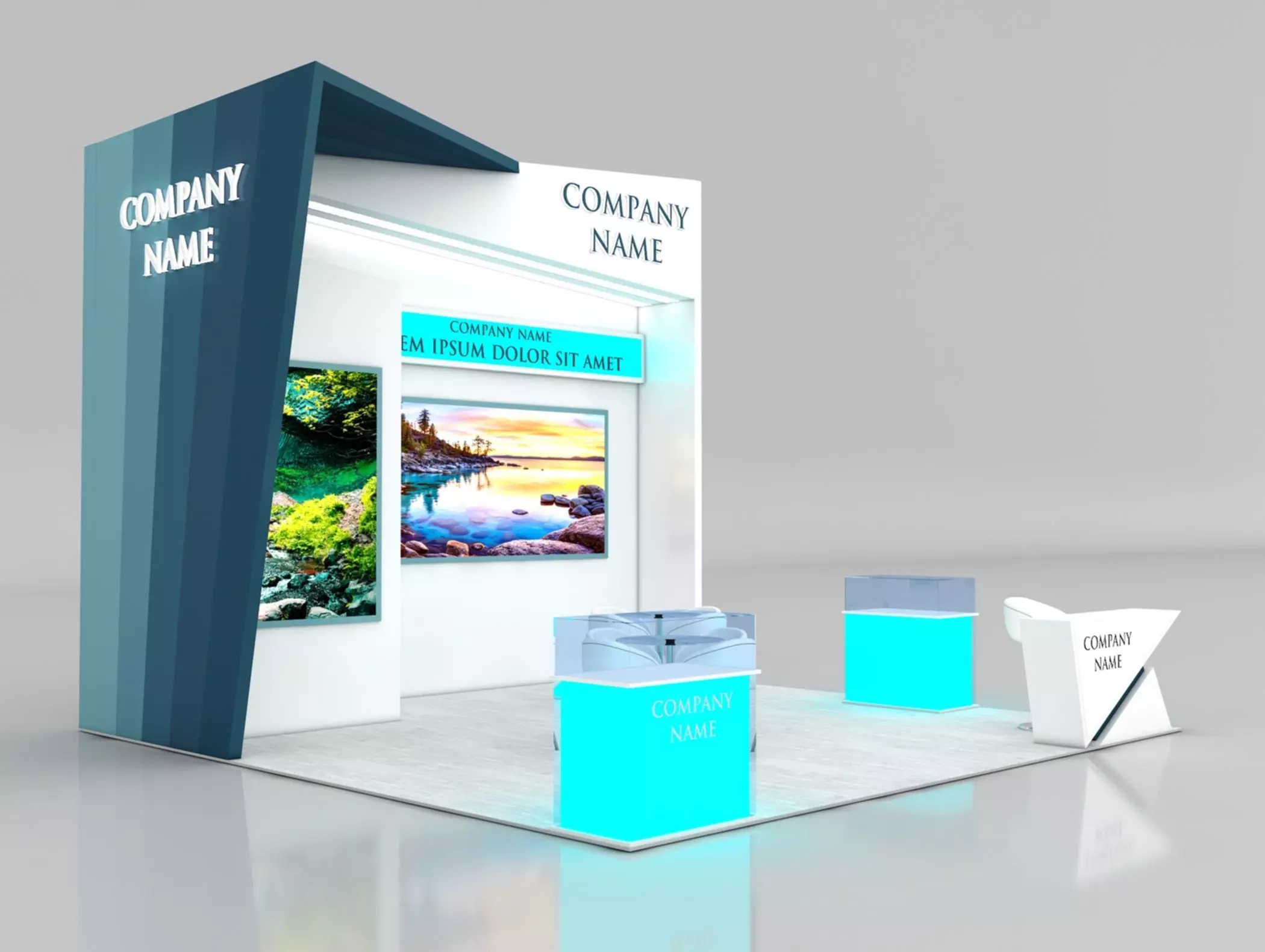 Booth Exhibition Stand Stall 6x6m Height 500 cm 3 Side Open 3D model_0