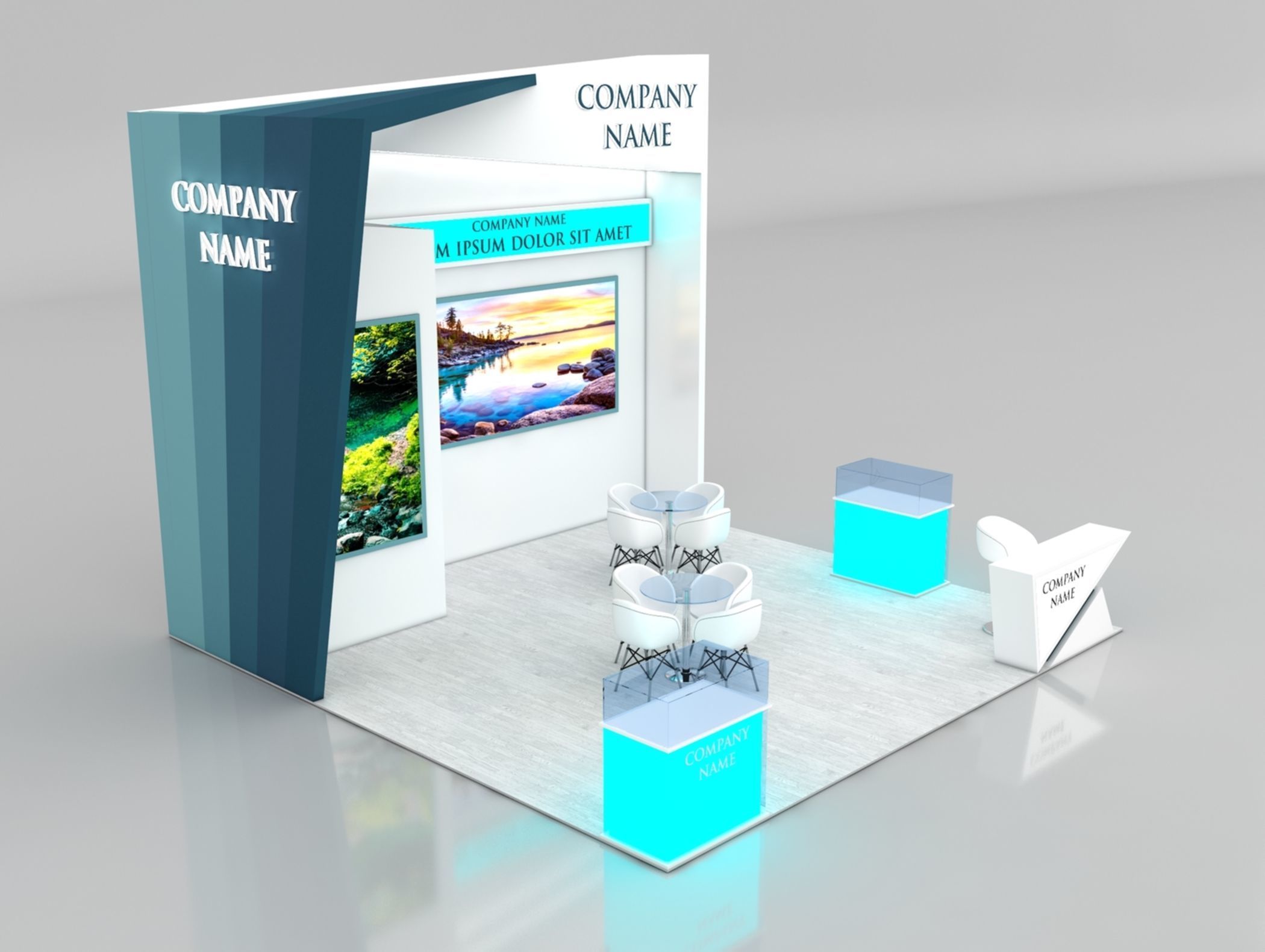 Booth Exhibition Stand Stall 6x6m Height 500 cm 3 Side Open 3D model_3