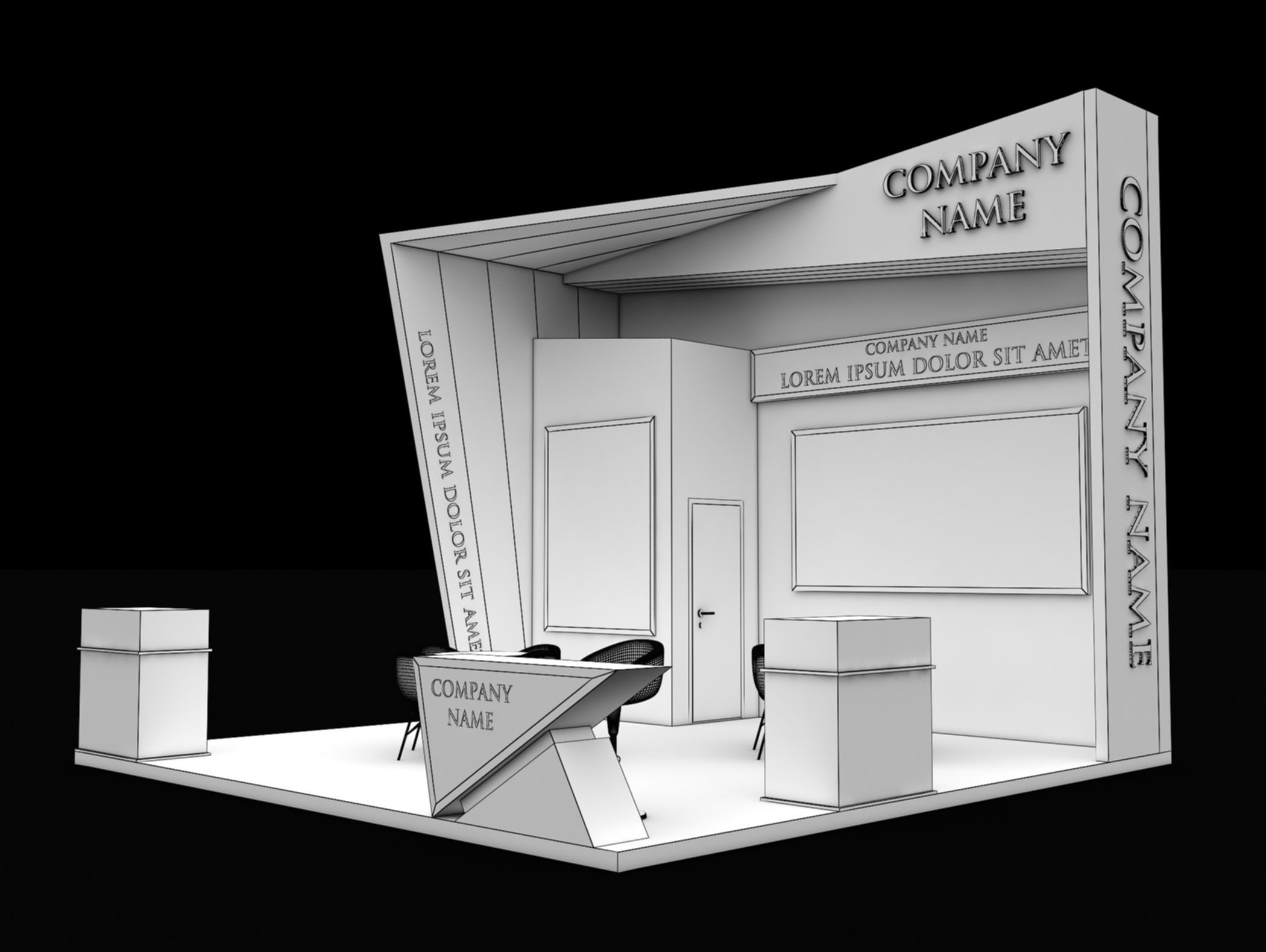 Booth Exhibition Stand Stall 6x6m Height 500 cm 3 Side Open 3D model_8