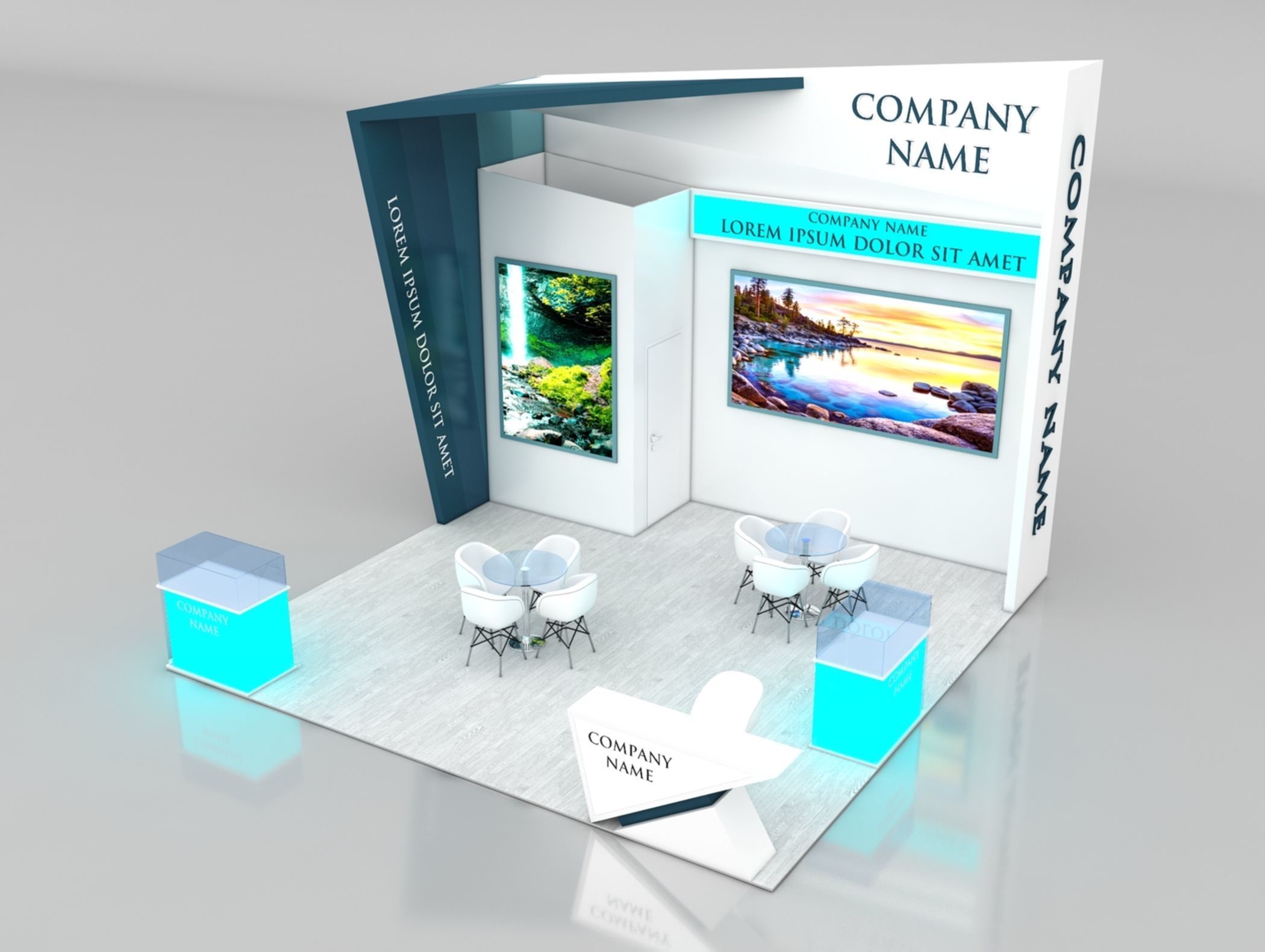 Booth Exhibition Stand Stall 6x6m Height 500 cm 3 Side Open 3D model_2