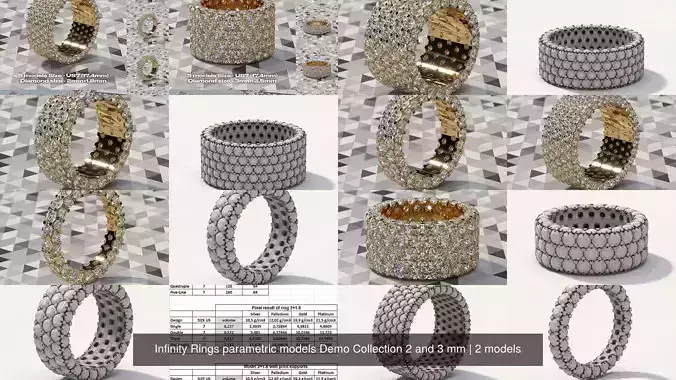 Infinity Rings parametric models Demo Collection 2 and 3 mm 