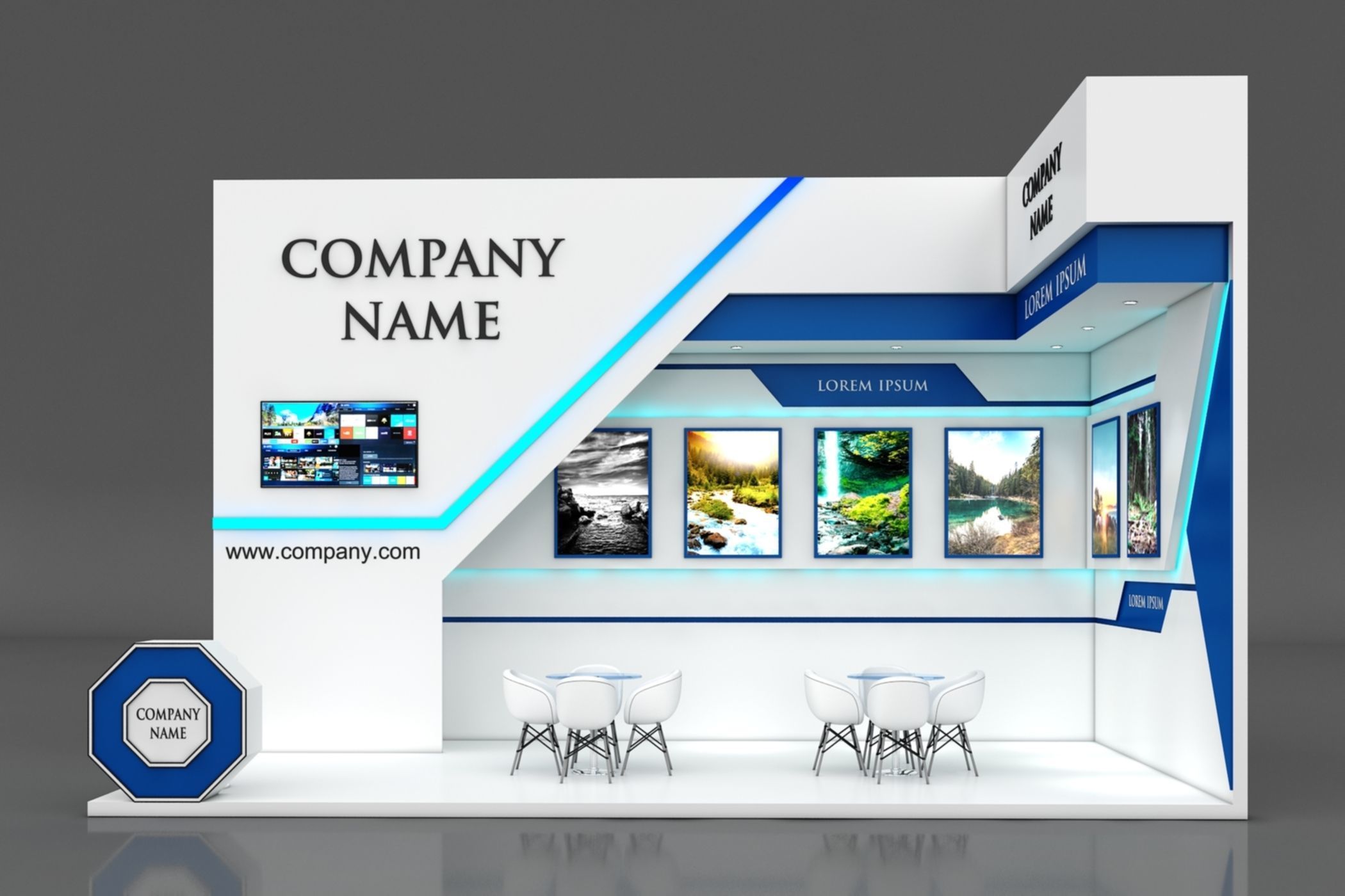 Booth Exhibition Stand Stall 4x8m Height 500 cm 2 Side Open 3D model_2