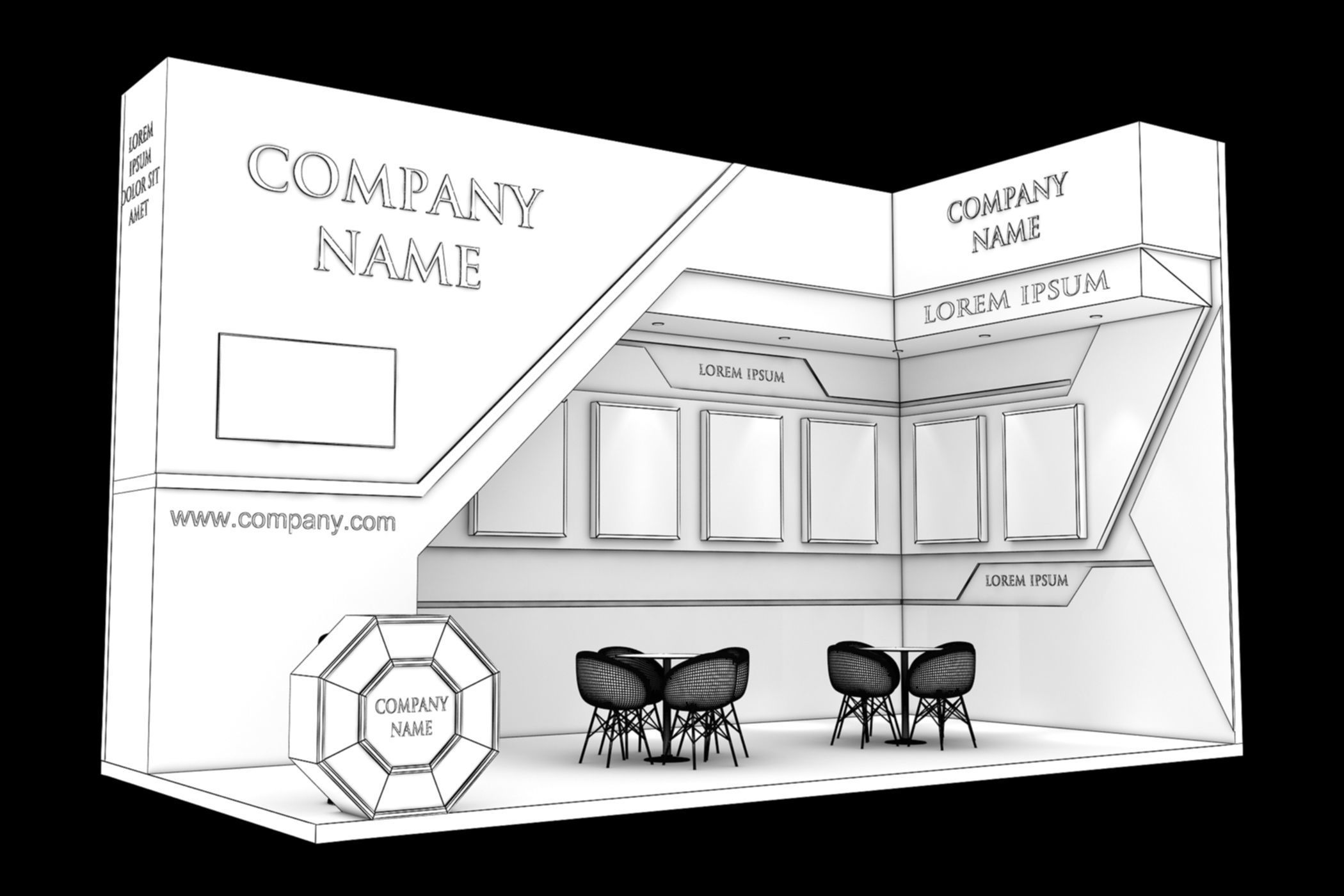 Booth Exhibition Stand Stall 4x8m Height 500 cm 2 Side Open 3D model_7