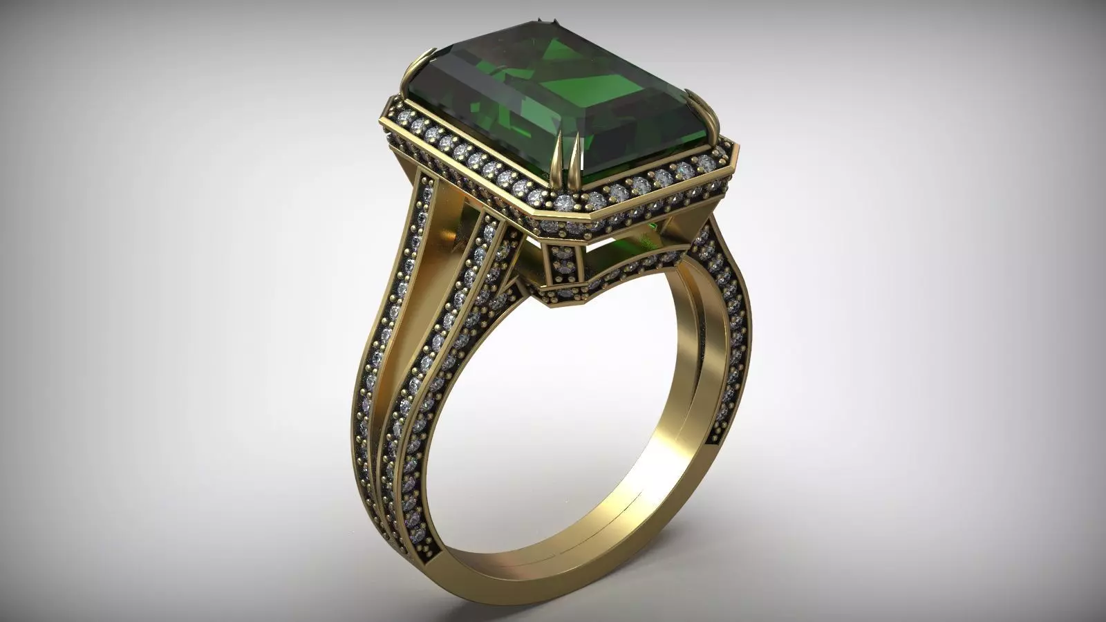 Cocktail Fashion Gold Diamond Emerald Ring 3D print model