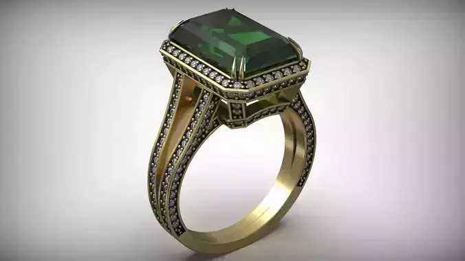 Cocktail Fashion Gold Diamond Emerald Ring