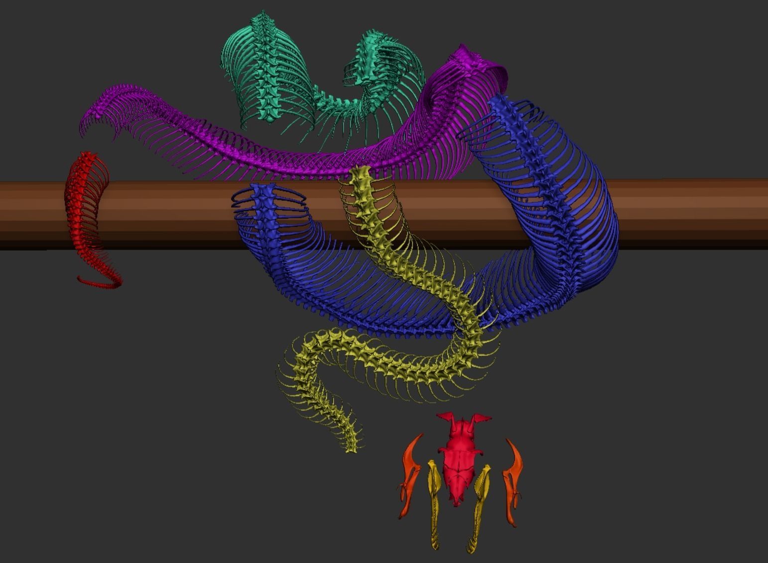 Python Skeleton Snake Lamp Decoration Scanned Printable replicas 3D print model_11