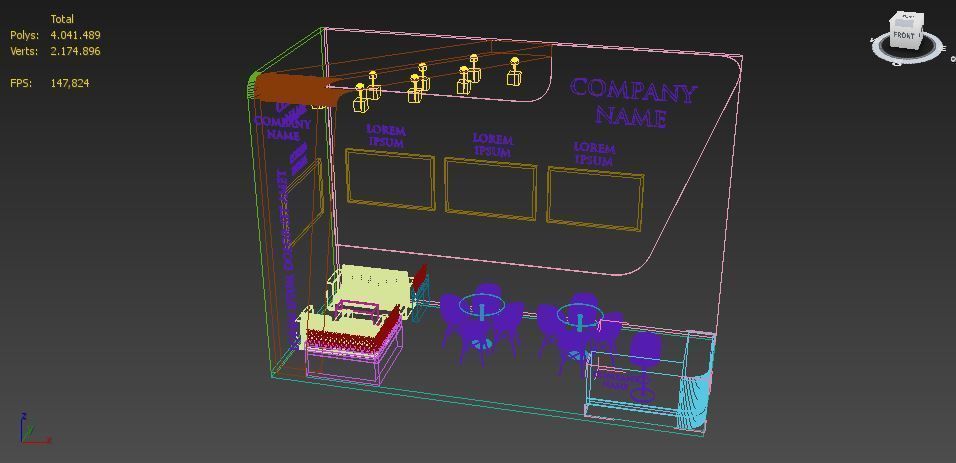 Booth Exhibition Stand Stall 3x7m Height 500 cm 2 Side Open 3D model_6