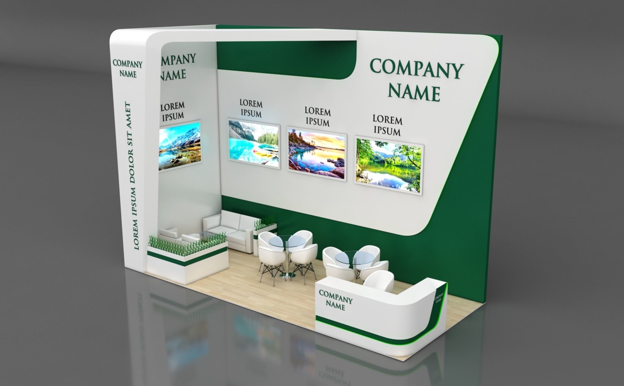 Booth Exhibition Stand Stall 3x7m Height 500 cm 2 Side Open 3D model_1