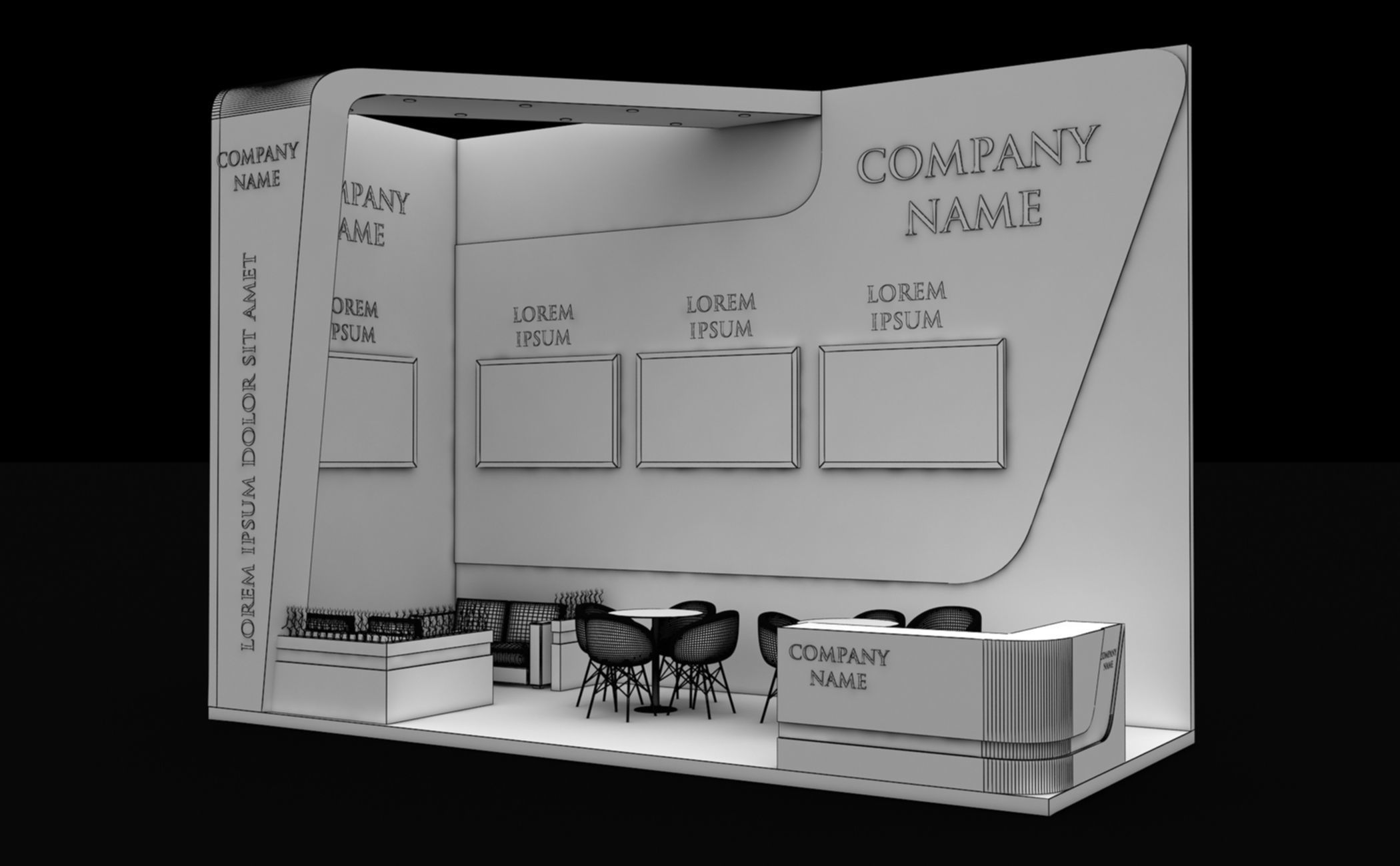 Booth Exhibition Stand Stall 3x7m Height 500 cm 2 Side Open 3D model_7