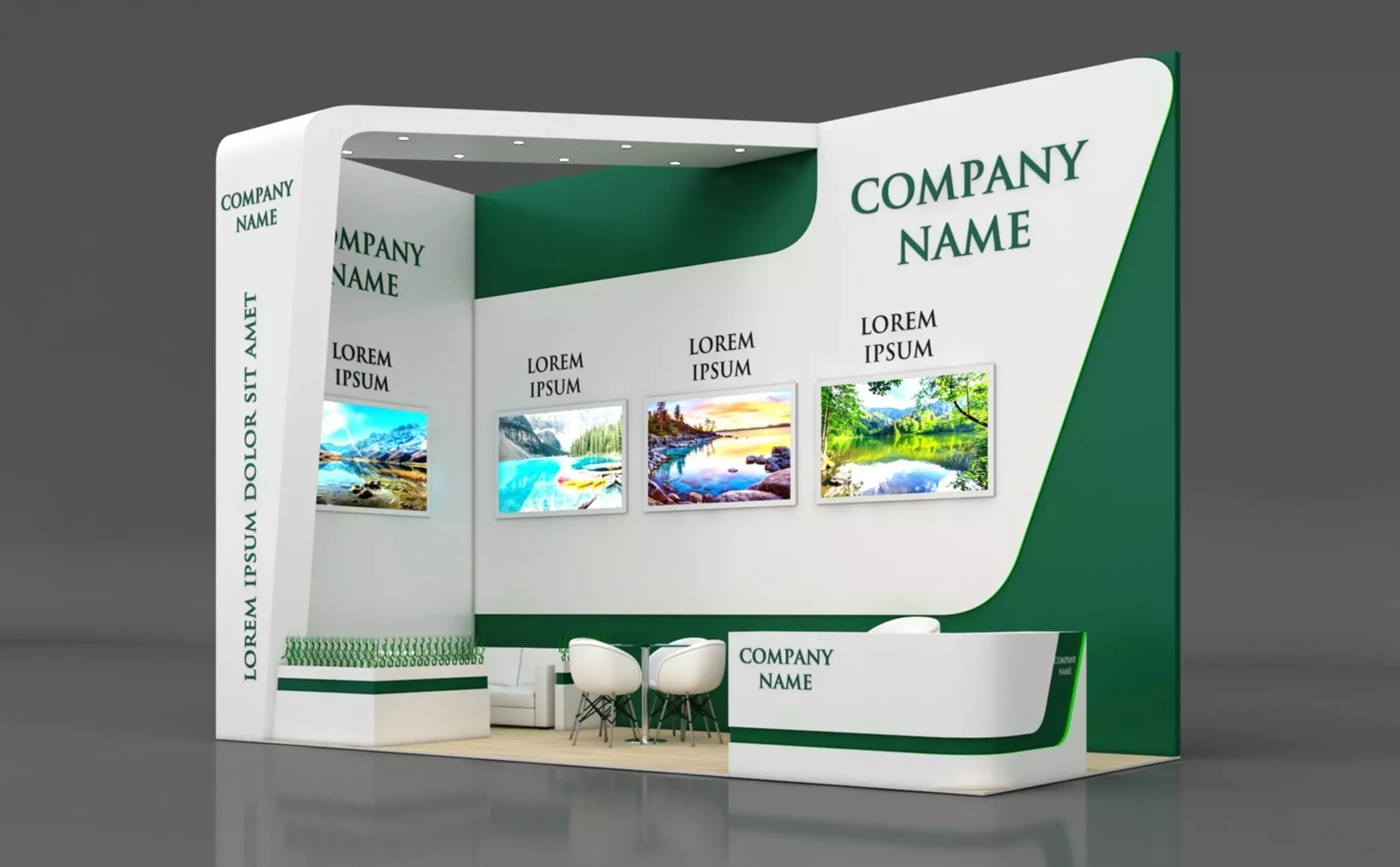 Booth Exhibition Stand Stall 3x7m Height 500 cm 2 Side Open 3D model_0