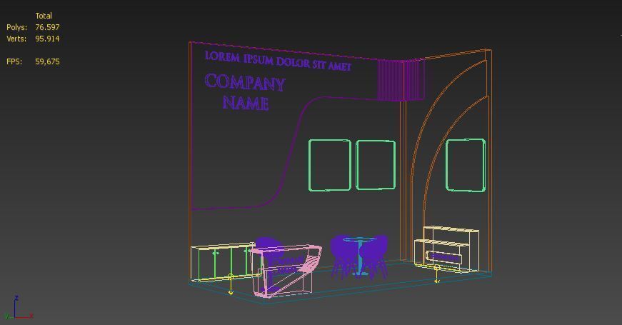 Booth Exhibition Stand Stall 3x6m Height 500 cm 2 Side Open 3D model_4