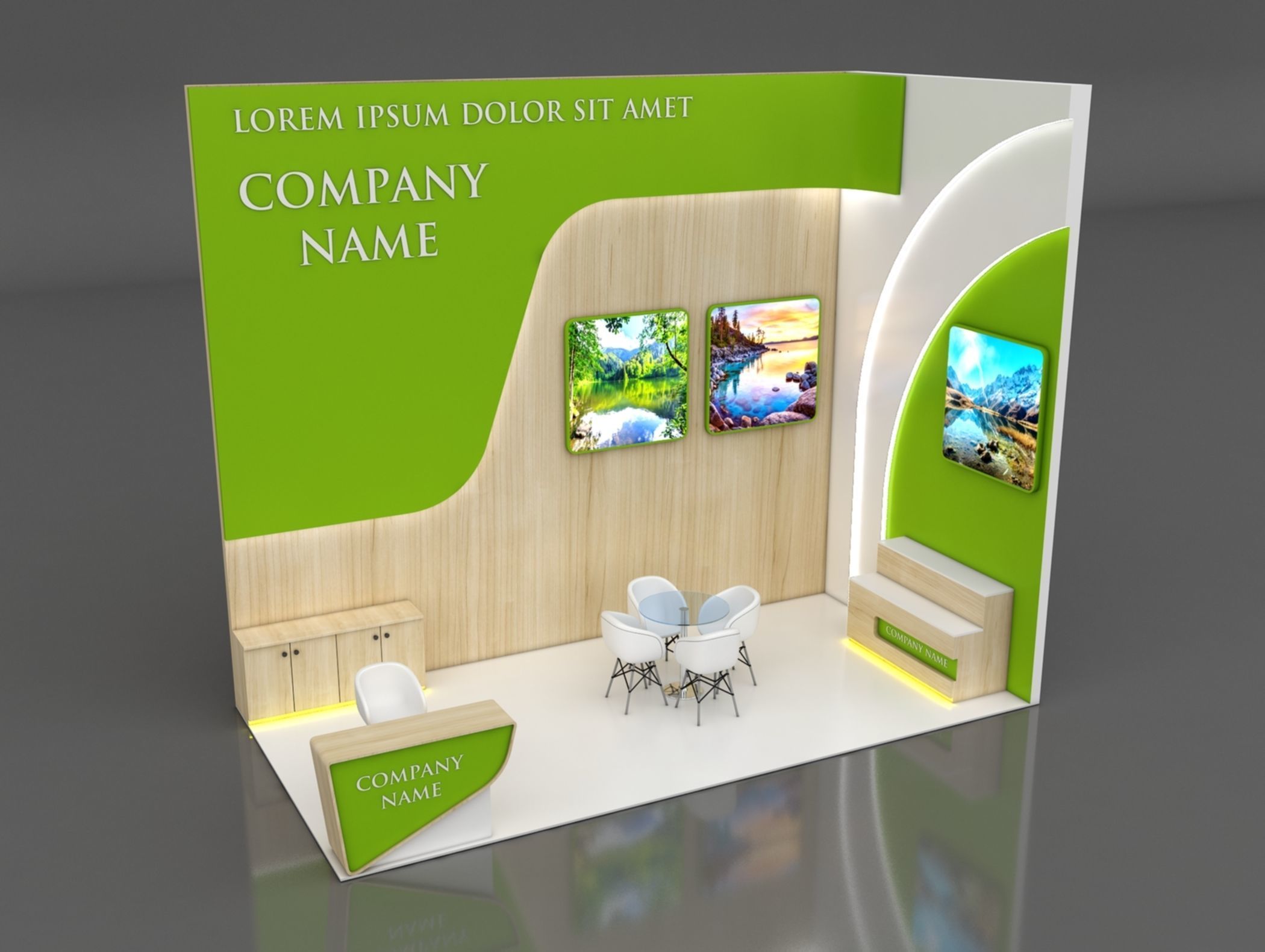Booth Exhibition Stand Stall 3x6m Height 500 cm 2 Side Open 3D model_1