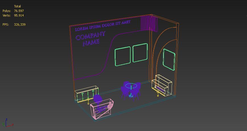 Booth Exhibition Stand Stall 3x6m Height 500 cm 2 Side Open 3D model_5