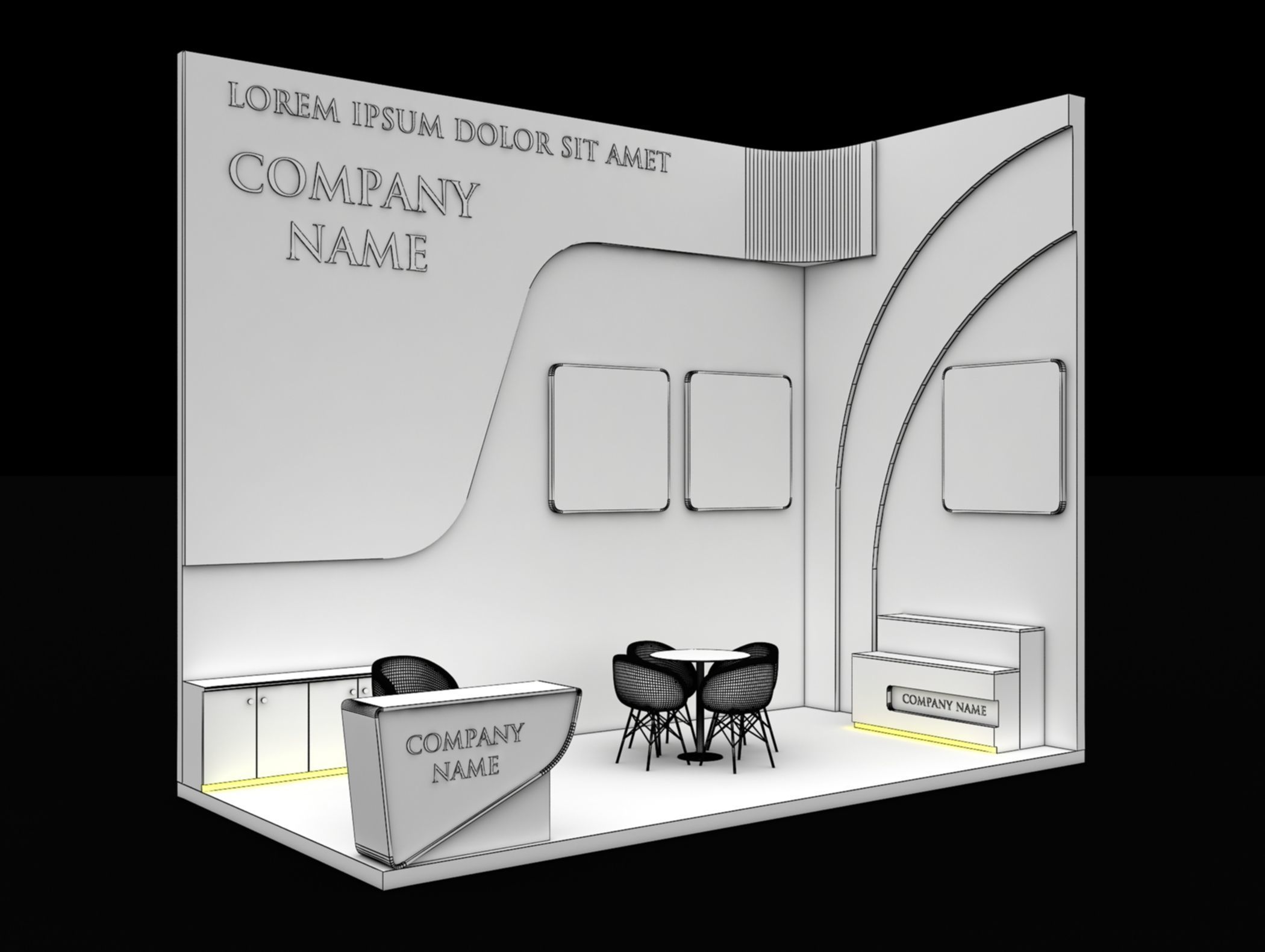 Booth Exhibition Stand Stall 3x6m Height 500 cm 2 Side Open 3D model_6