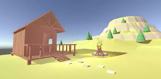 Island with a wooden cabin