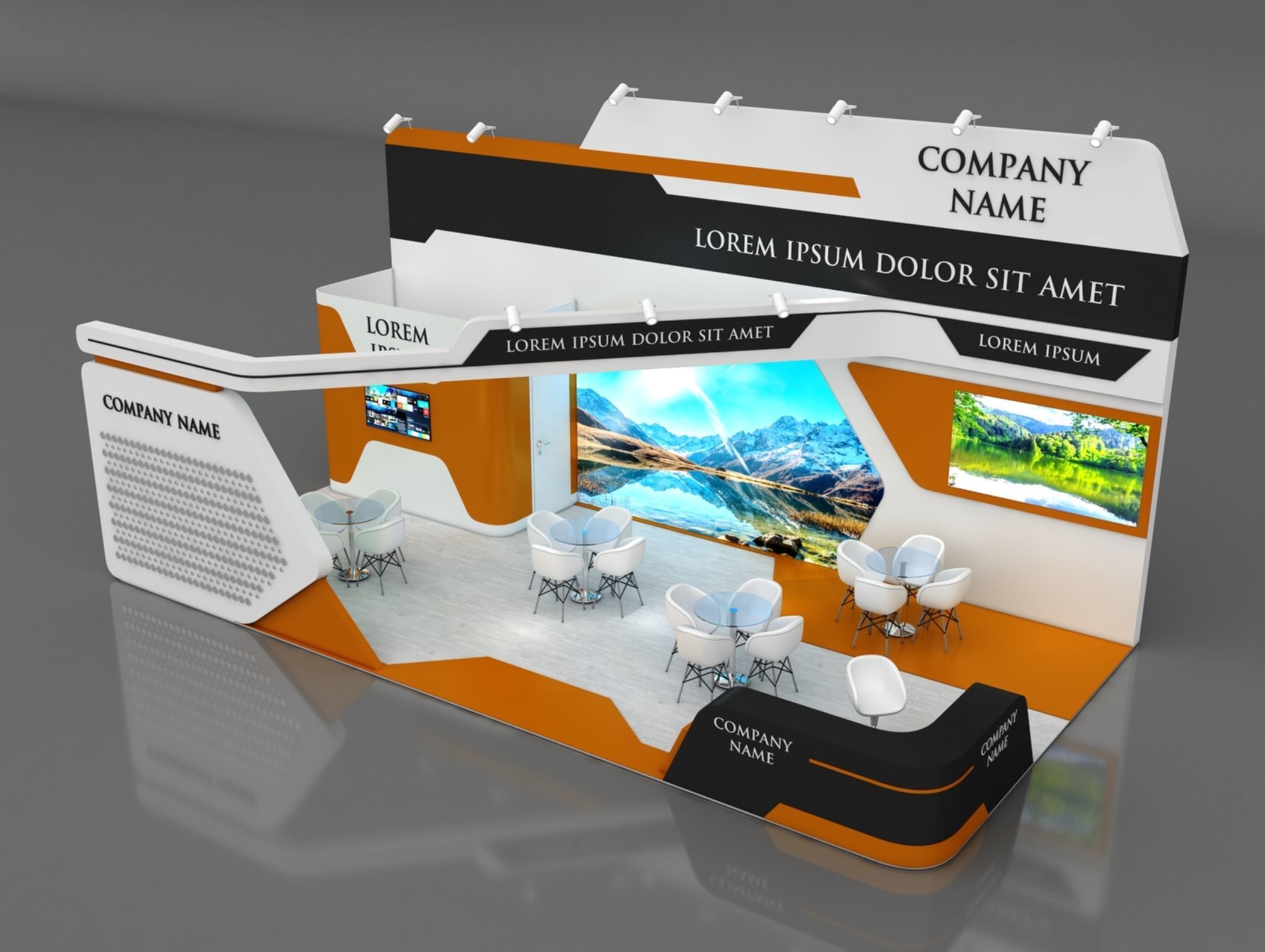 Booth Exhibition Stand Stall 5x10m Height 500 cm 3 Side Open 3D model_4