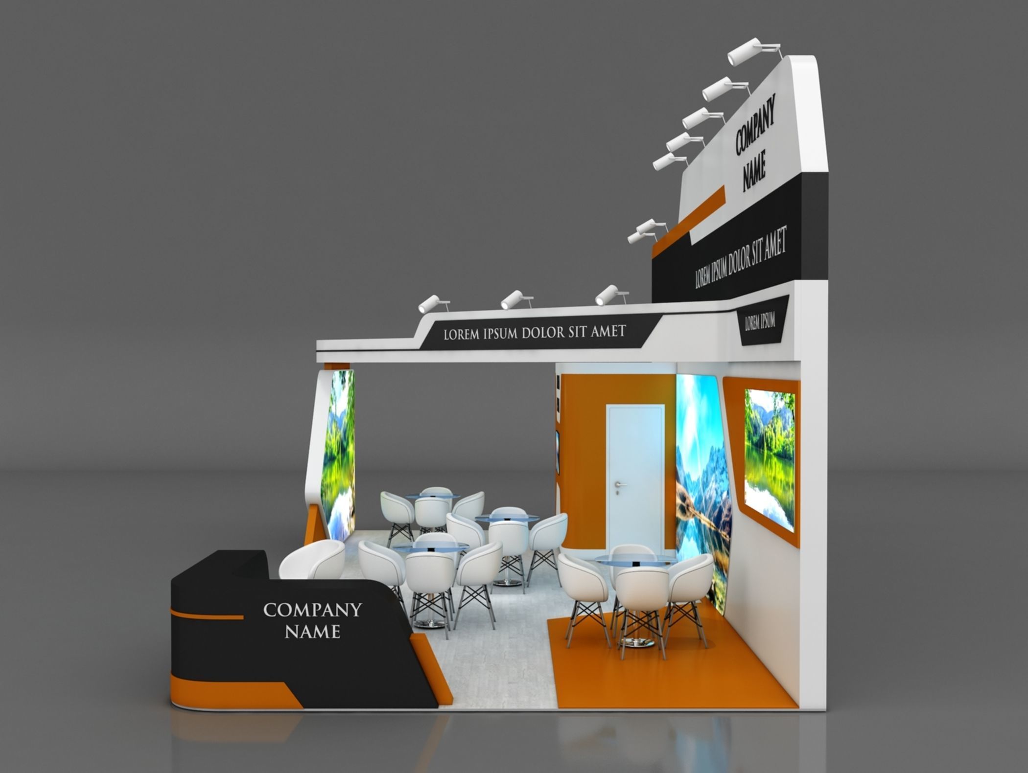 Booth Exhibition Stand Stall 5x10m Height 500 cm 3 Side Open 3D model_6
