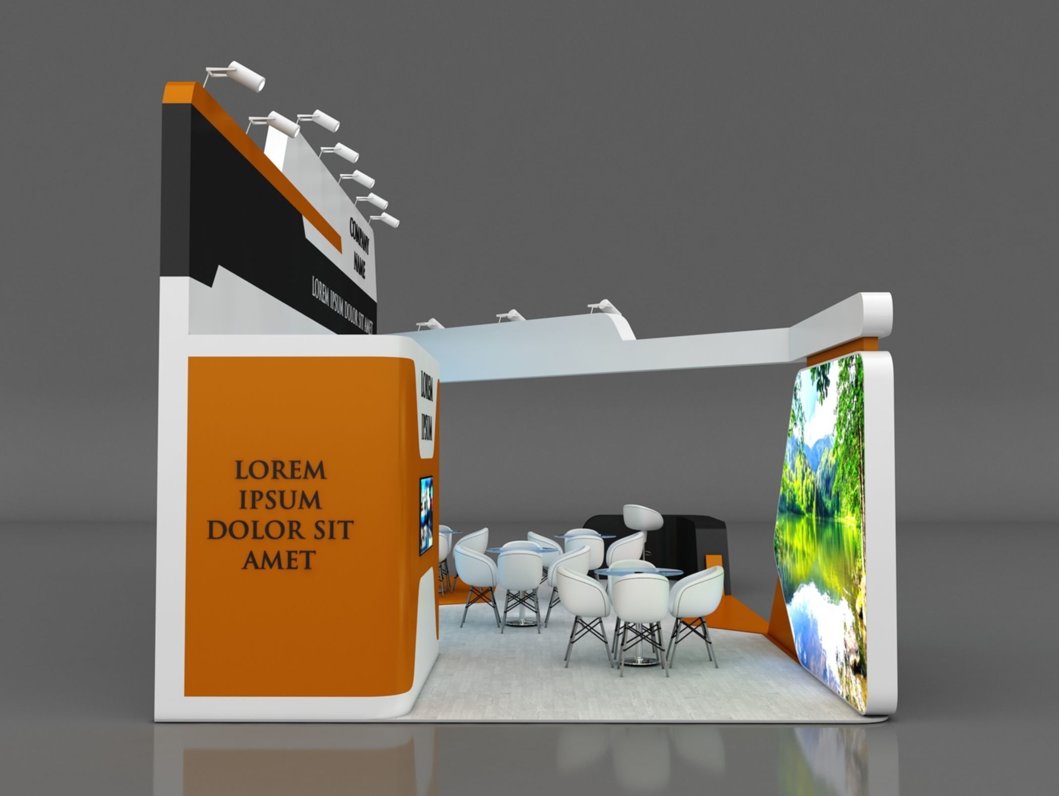 Booth Exhibition Stand Stall 5x10m Height 500 cm 3 Side Open 3D model_1