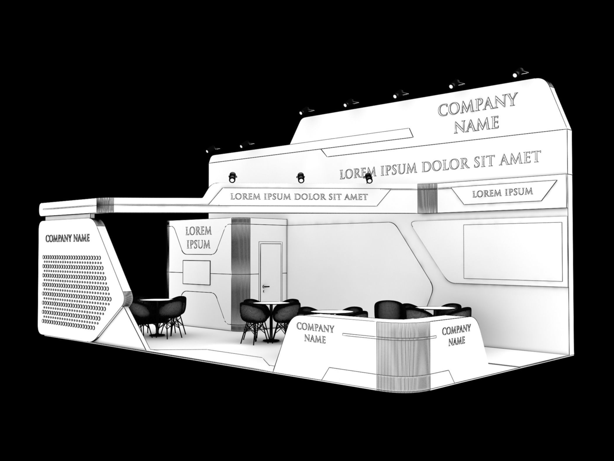 Booth Exhibition Stand Stall 5x10m Height 500 cm 3 Side Open 3D model_9