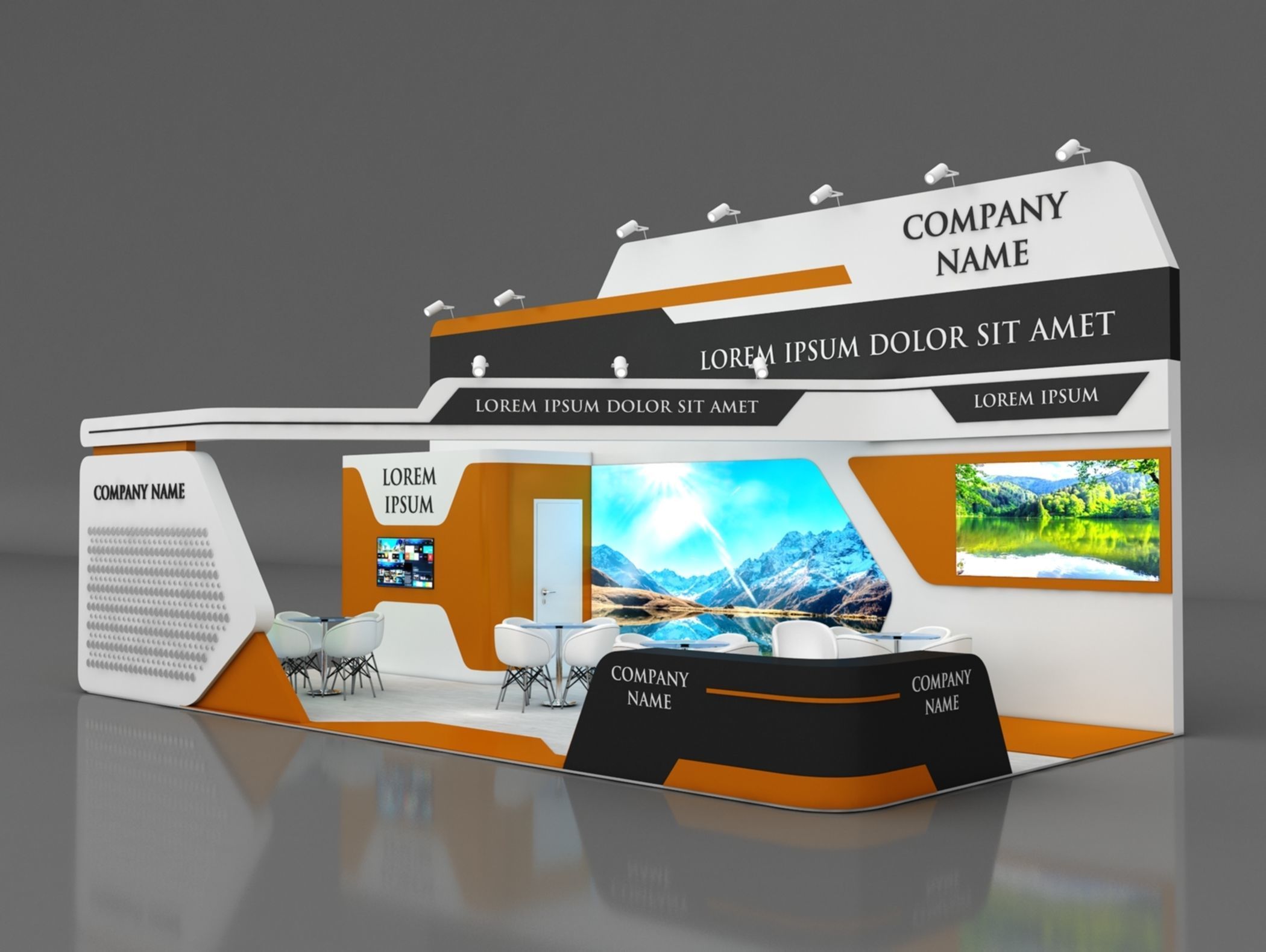 Booth Exhibition Stand Stall 5x10m Height 500 cm 3 Side Open 3D model_2