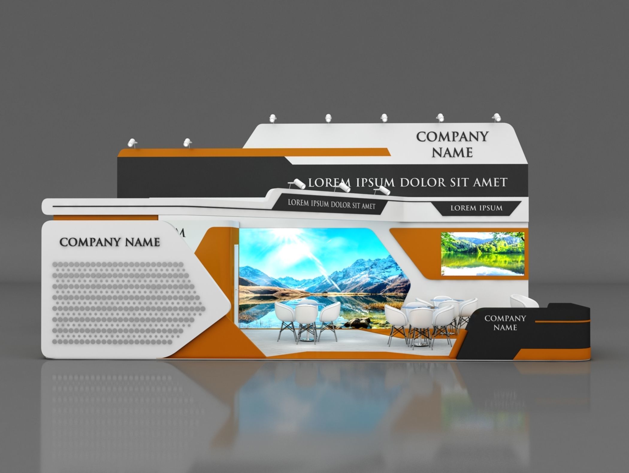 Booth Exhibition Stand Stall 5x10m Height 500 cm 3 Side Open 3D model_3