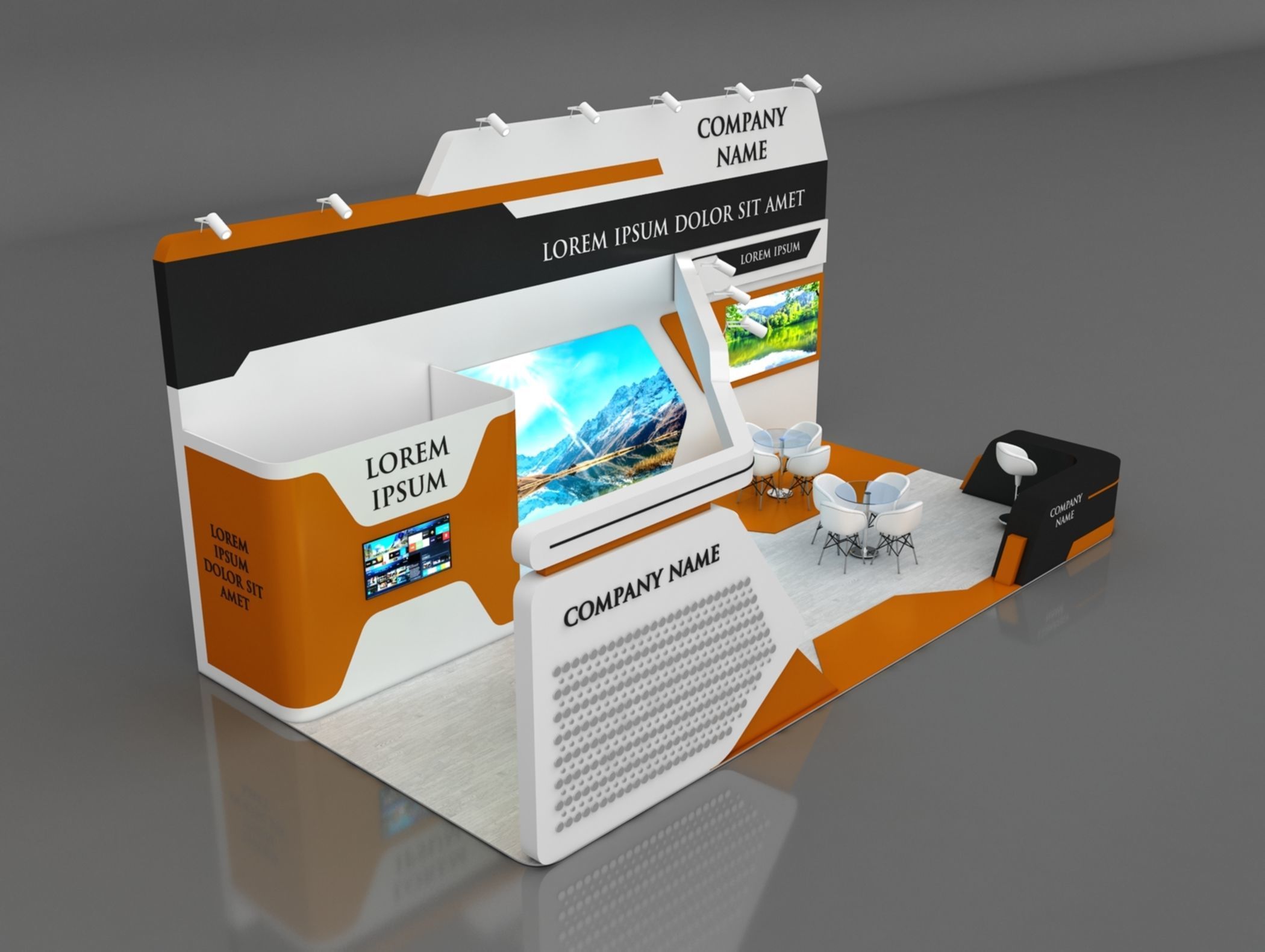 Booth Exhibition Stand Stall 5x10m Height 500 cm 3 Side Open 3D model_5