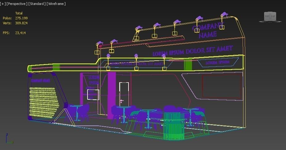 Booth Exhibition Stand Stall 5x10m Height 500 cm 3 Side Open 3D model_7