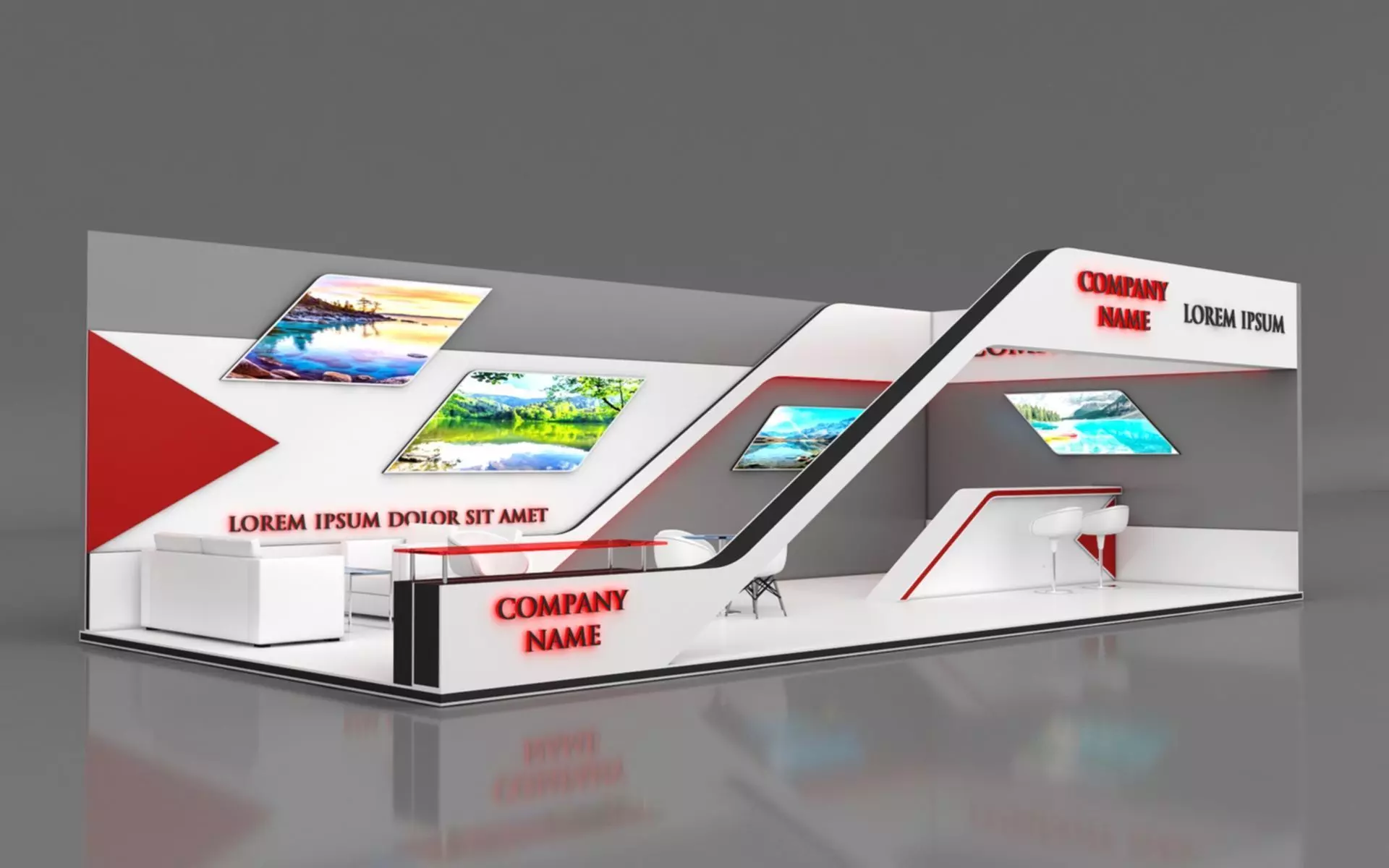Booth Exhibition Stand Stall 5x11m Height 360 cm 2 Side Open 3D model_0