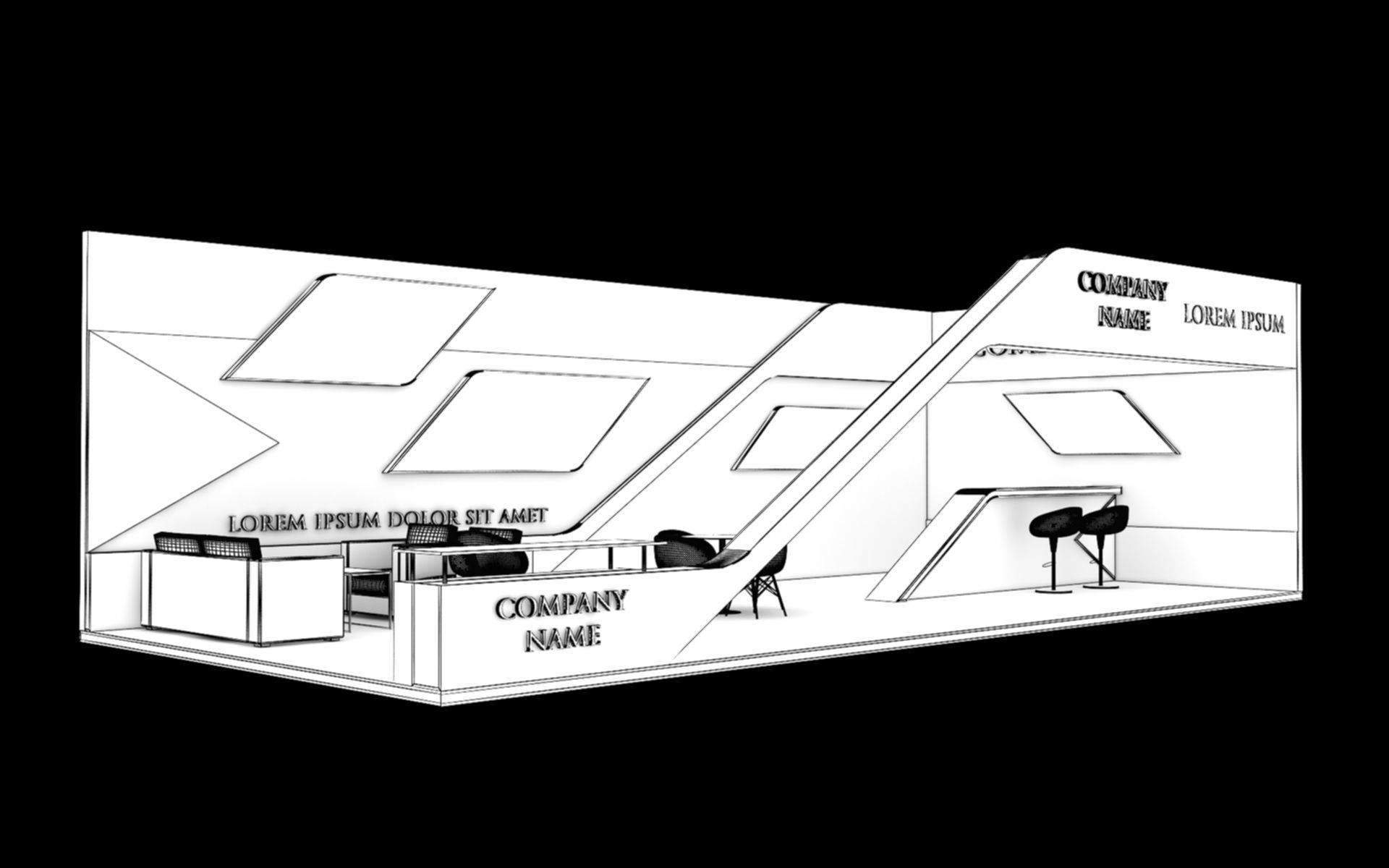 Booth Exhibition Stand Stall 5x11m Height 360 cm 2 Side Open 3D model_7