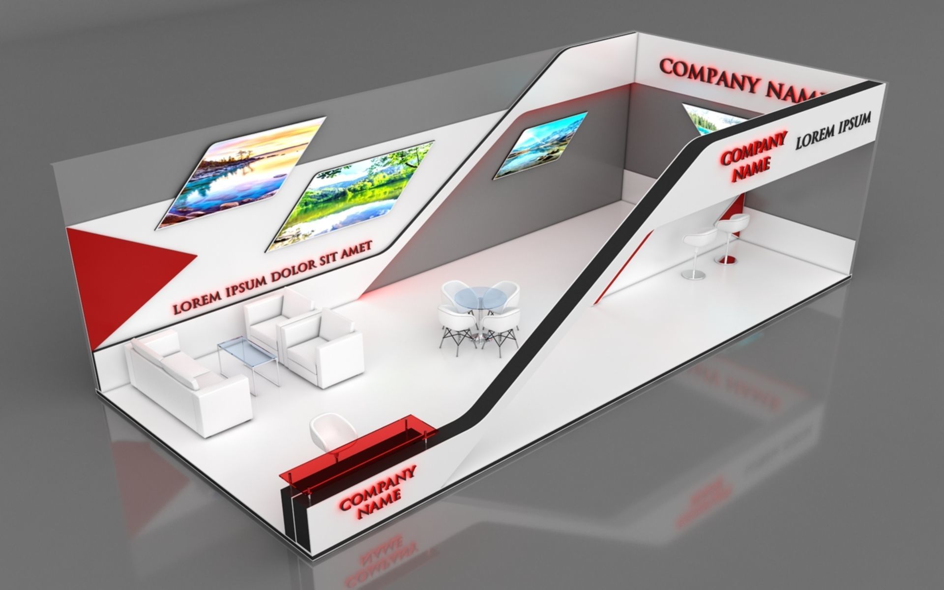 Booth Exhibition Stand Stall 5x11m Height 360 cm 2 Side Open 3D model_1
