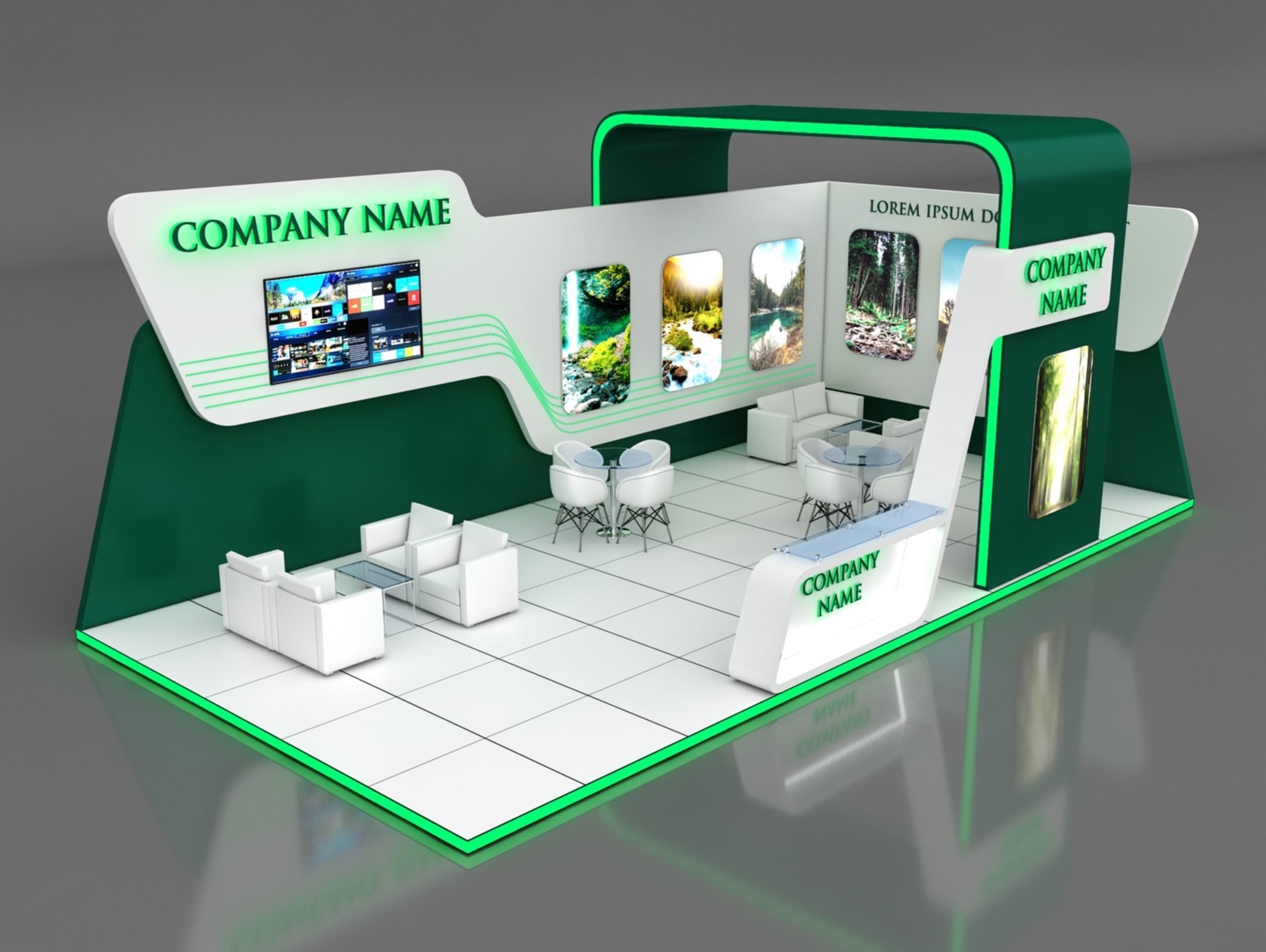 Booth Exhibition Stand Stall 5x10m Height 400 cm 2 Side Open 3D model_1