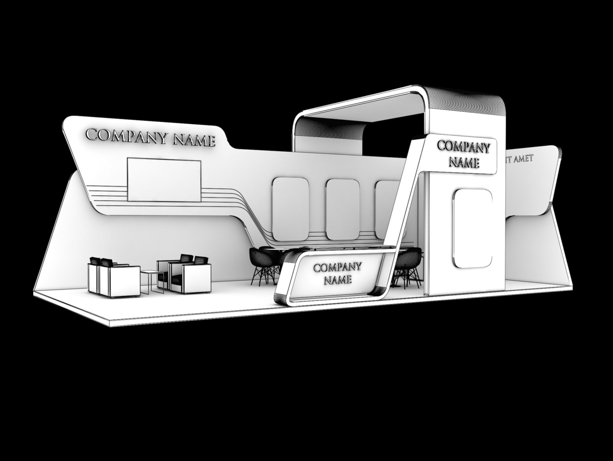 Booth Exhibition Stand Stall 5x10m Height 400 cm 2 Side Open 3D model_7